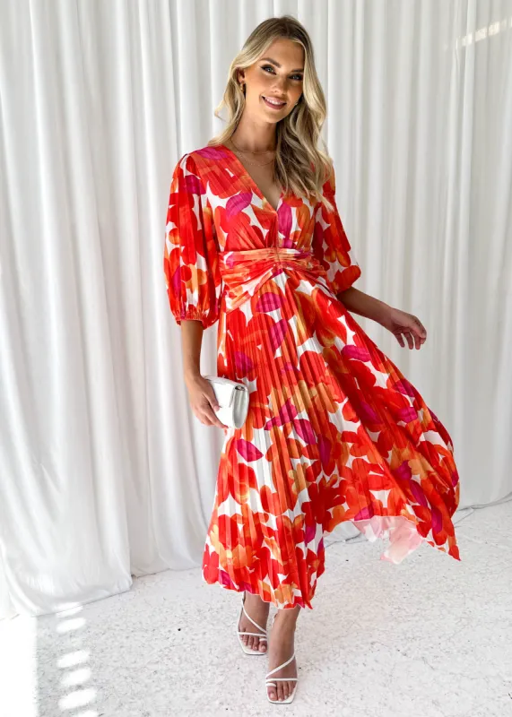 Savannah Midi Dress - Tangerine Floral sold by Gingham & Heels
