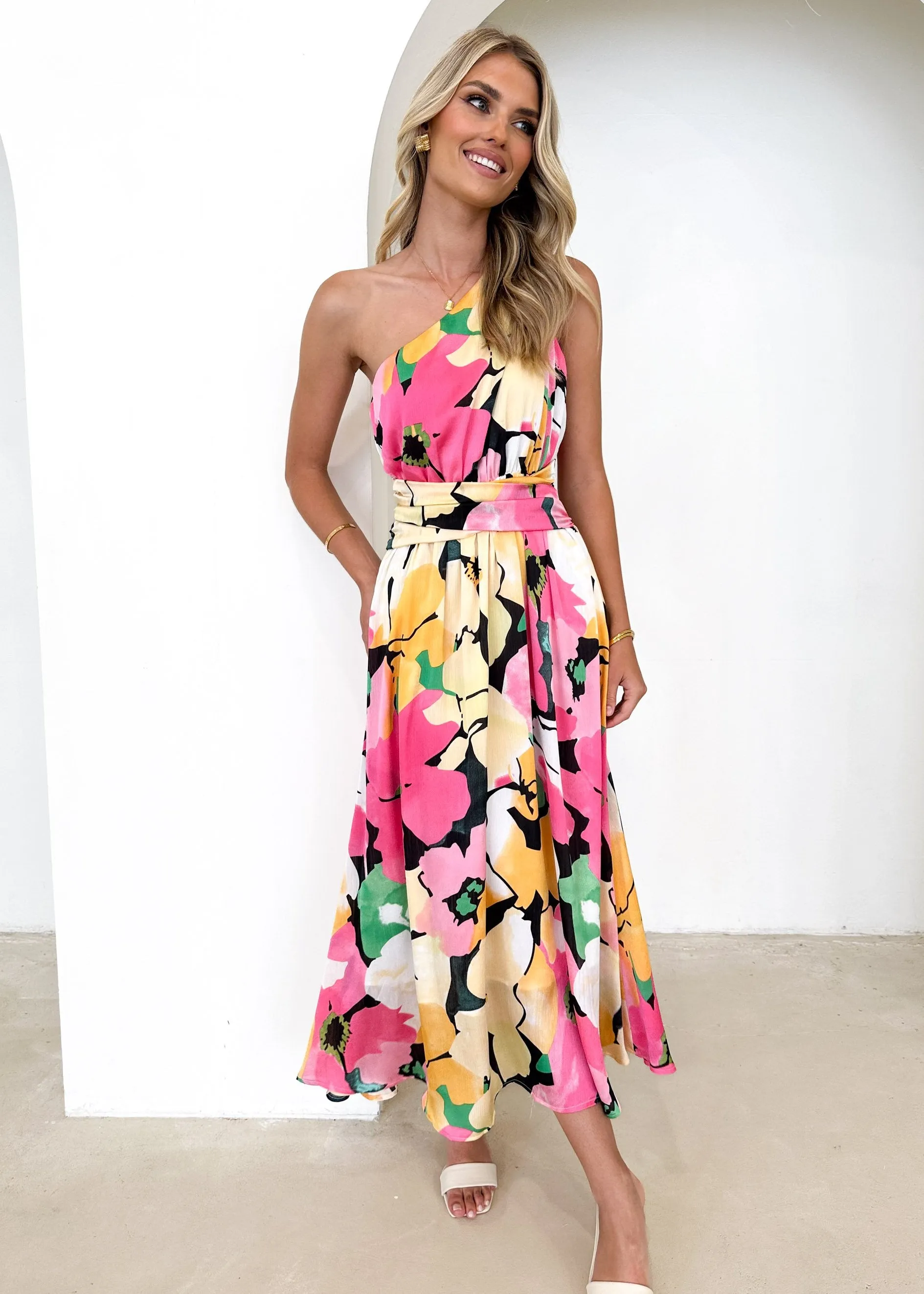 Yazer One Shoulder Maxi Dress - Floral Hues sold by Gingham & Heels product image thumbnail 3