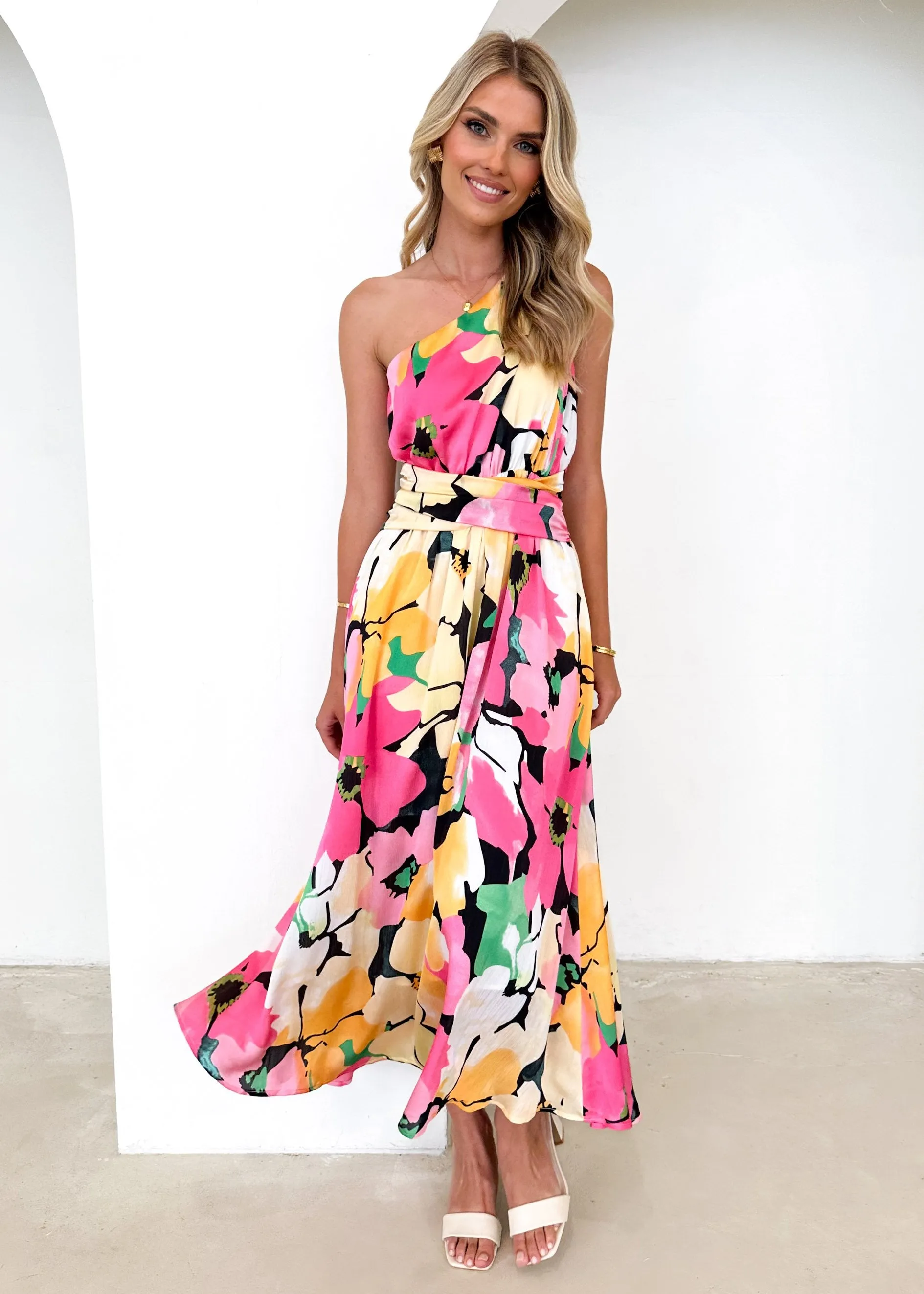 Yazer One Shoulder Maxi Dress - Floral Hues sold by Gingham & Heels product image thumbnail 5