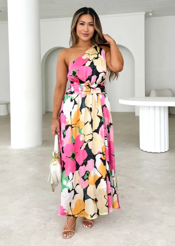 Yazer One Shoulder Maxi Dress - Floral Hues sold by Gingham & Heels