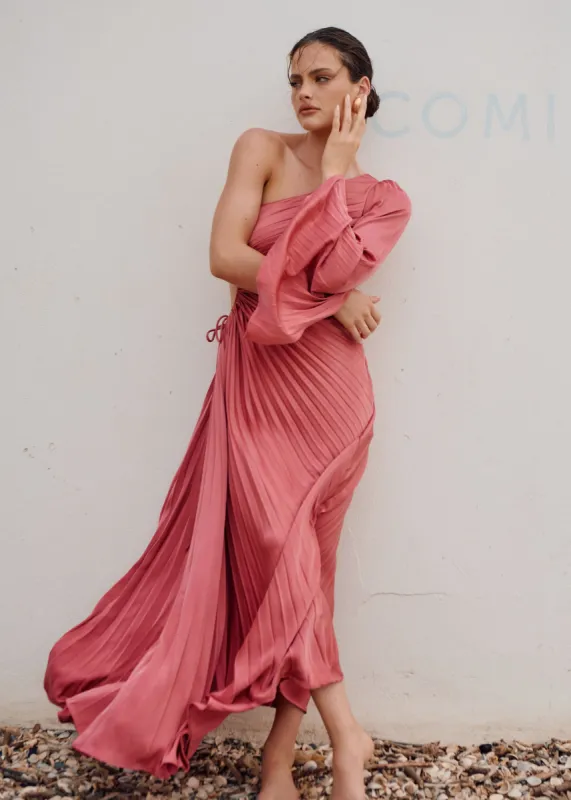 Amore One Shoulder Midi Dress - Rose sold by Gingham & Heels