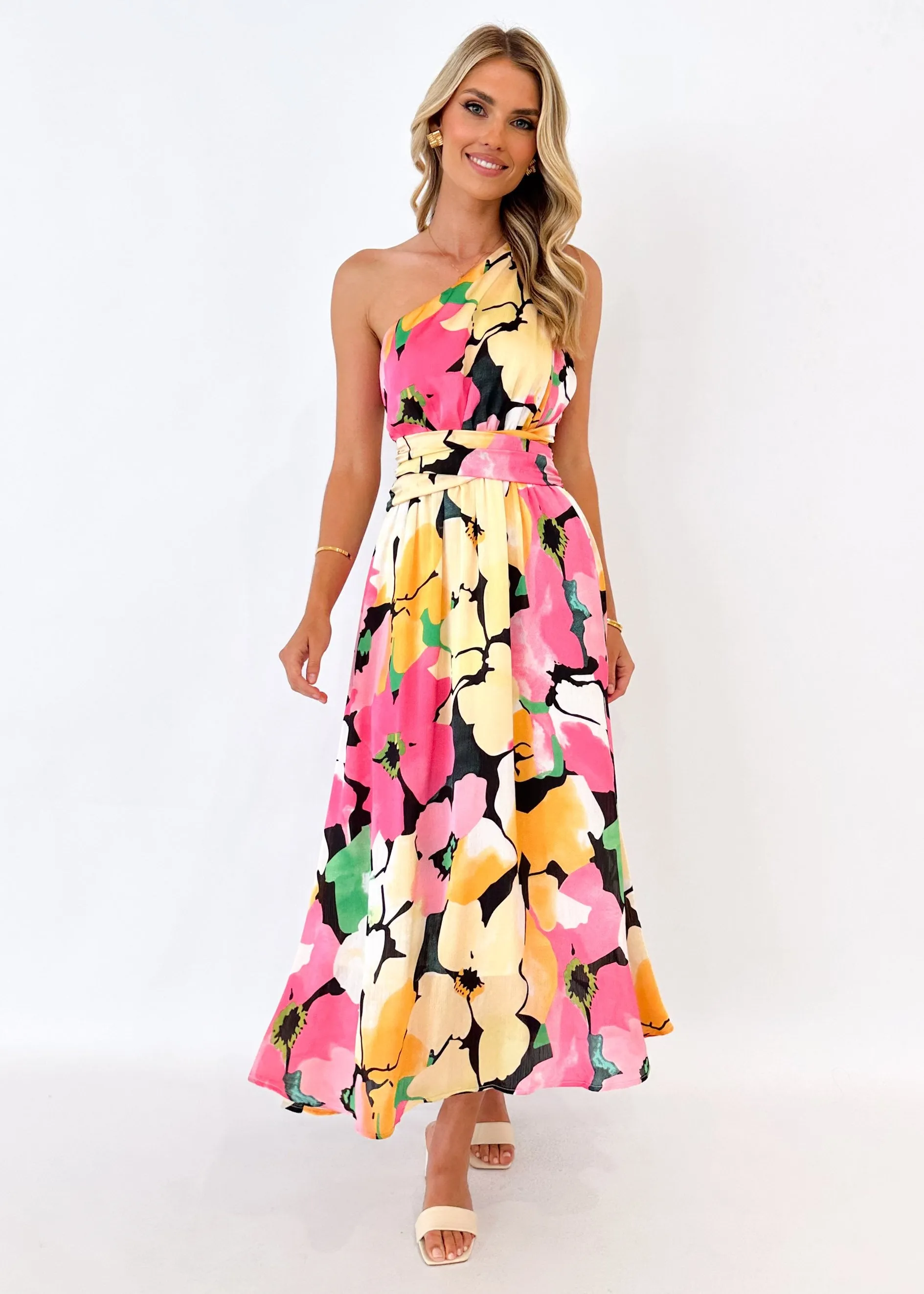 Yazer One Shoulder Maxi Dress - Floral Hues sold by Gingham & Heels product image thumbnail 4