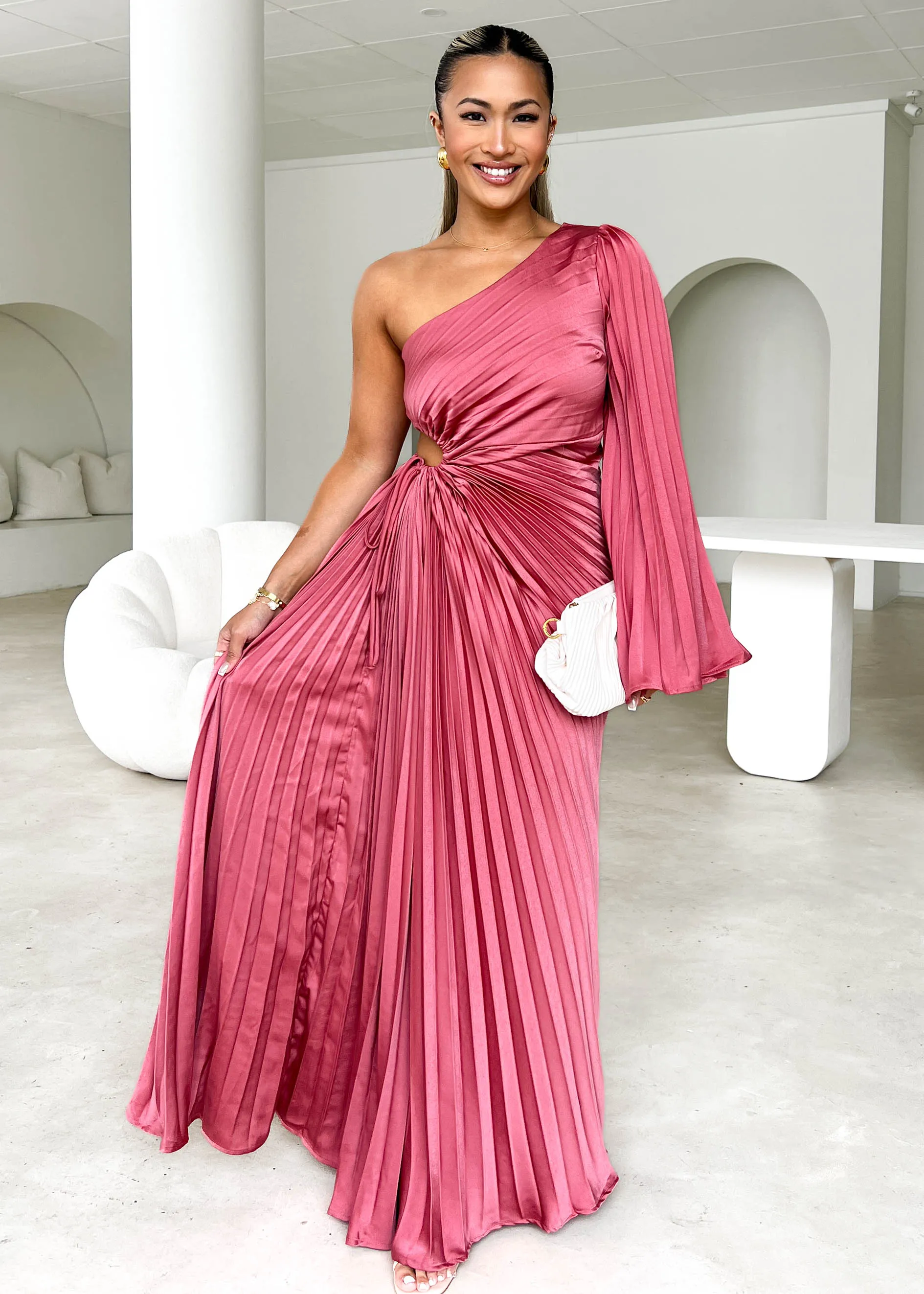 Amore One Shoulder Midi Dress - Rose sold by Gingham & Heels product image thumbnail 2