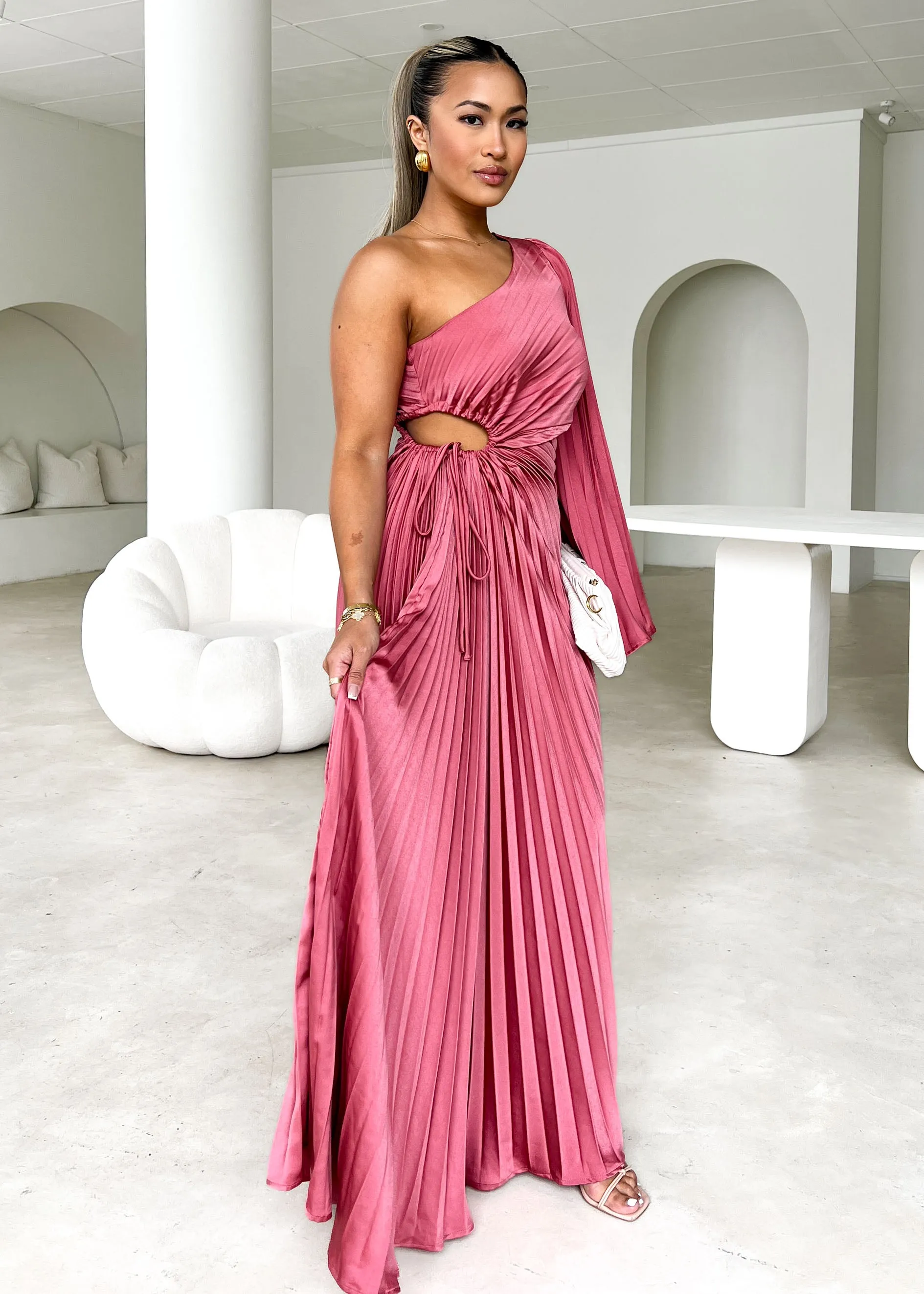 Amore One Shoulder Midi Dress - Rose sold by Gingham & Heels product image thumbnail 3