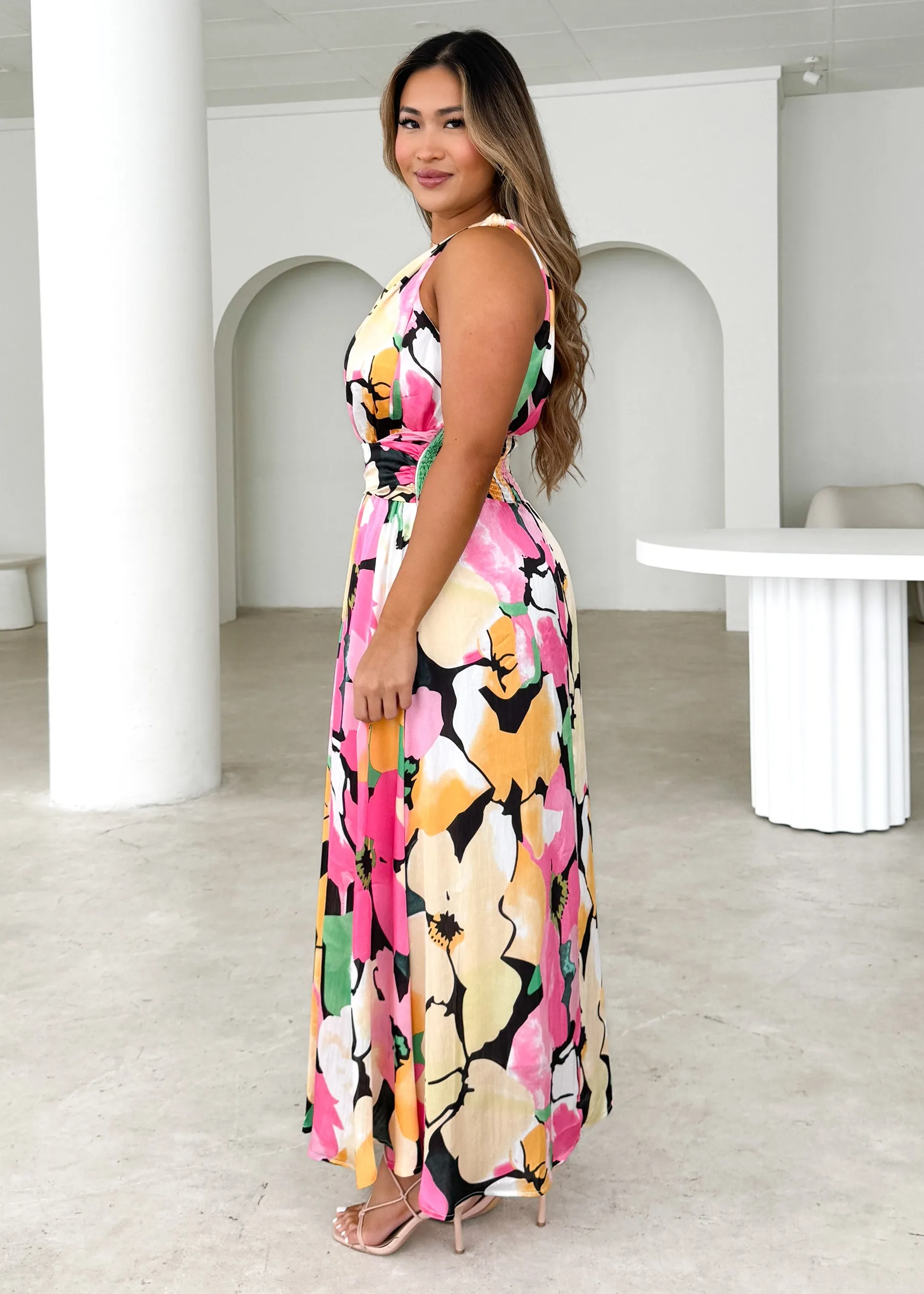 Yazer One Shoulder Maxi Dress - Floral Hues sold by Gingham & Heels product image thumbnail 2