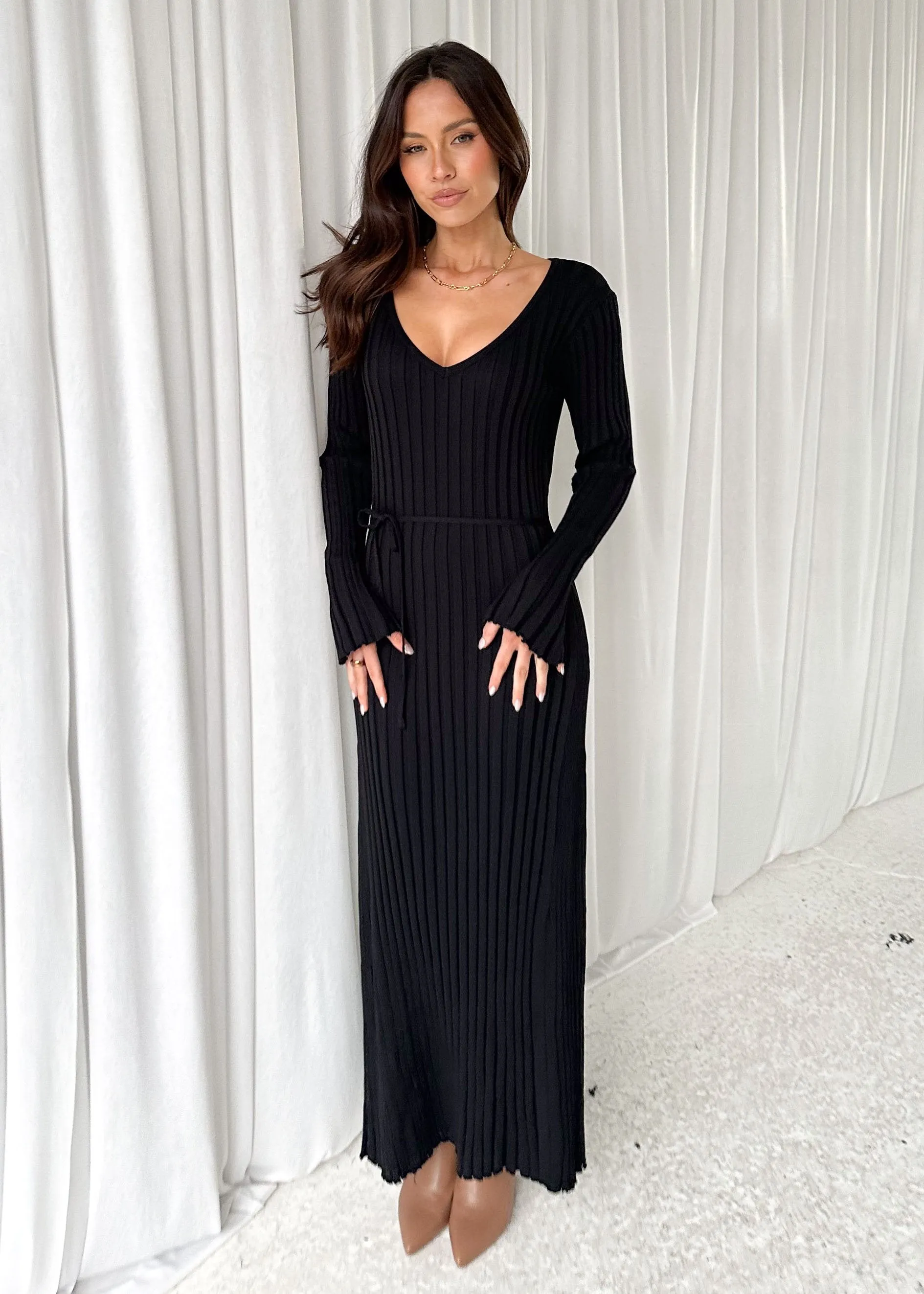 Norah Knit Maxi Dress - Black sold by Gingham & Heels