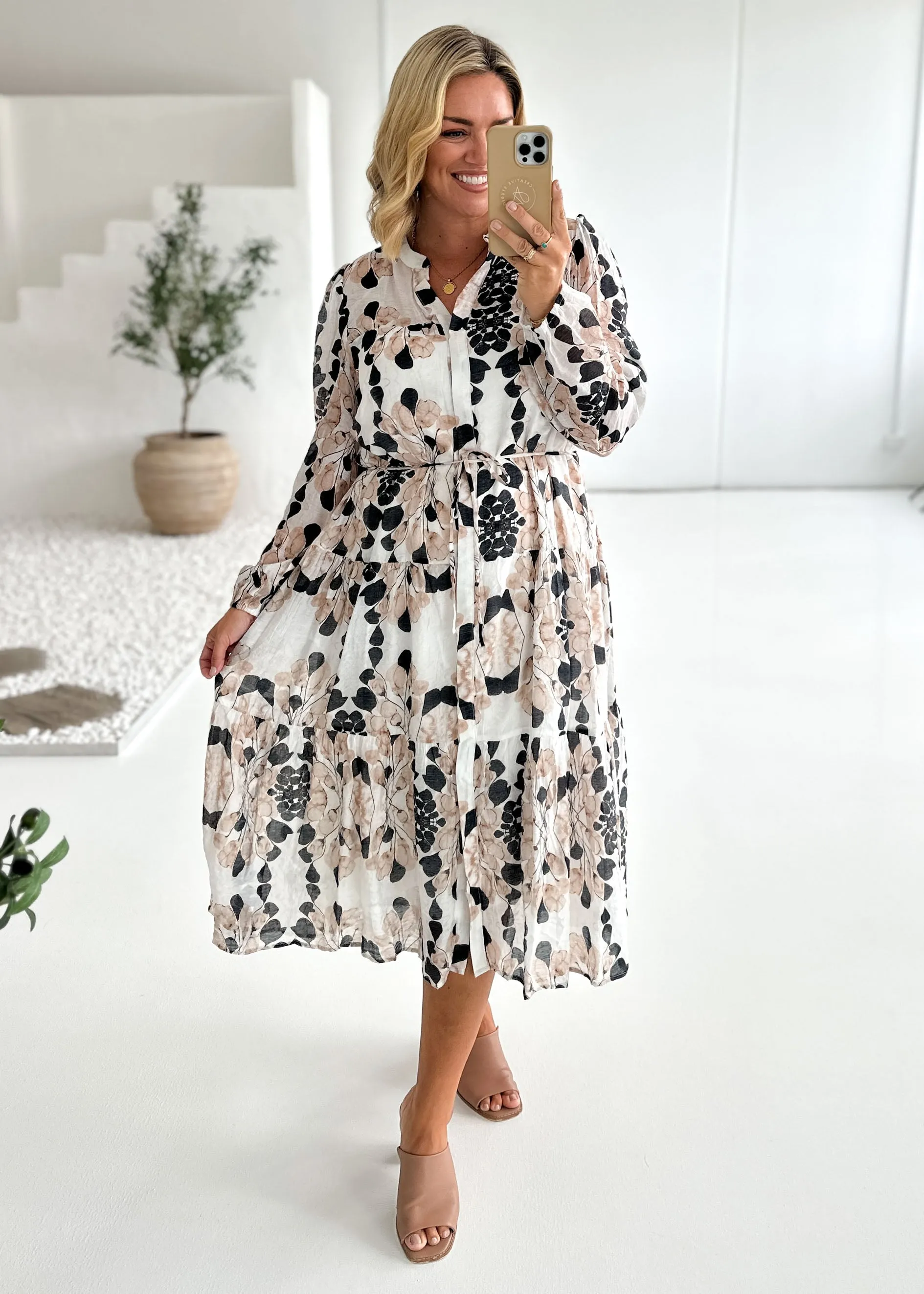 Carlae Midi Dress - Beige Blossom sold by Gingham & Heels product image thumbnail 2