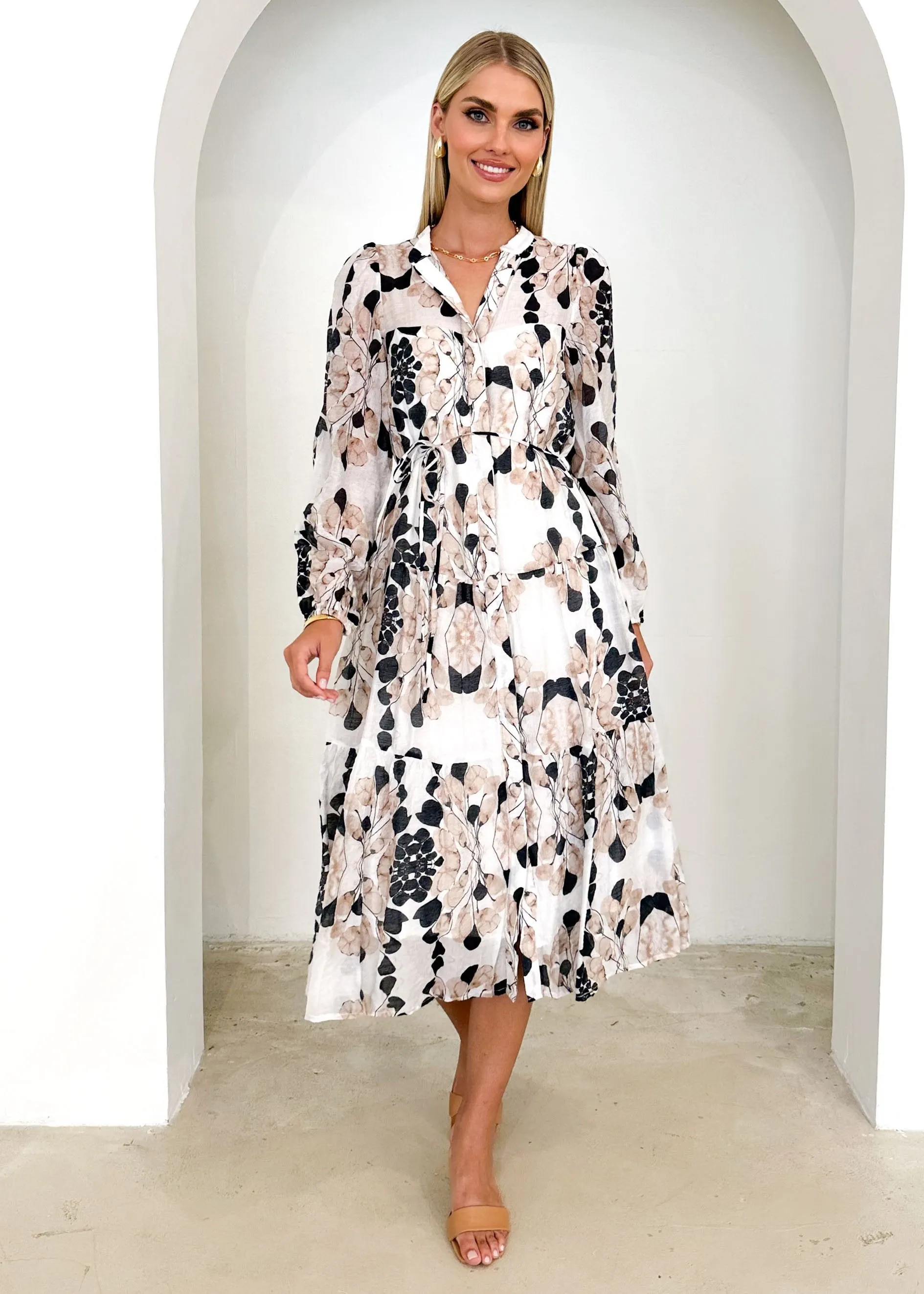 Carlae Midi Dress - Beige Blossom sold by Gingham & Heels product image thumbnail 3