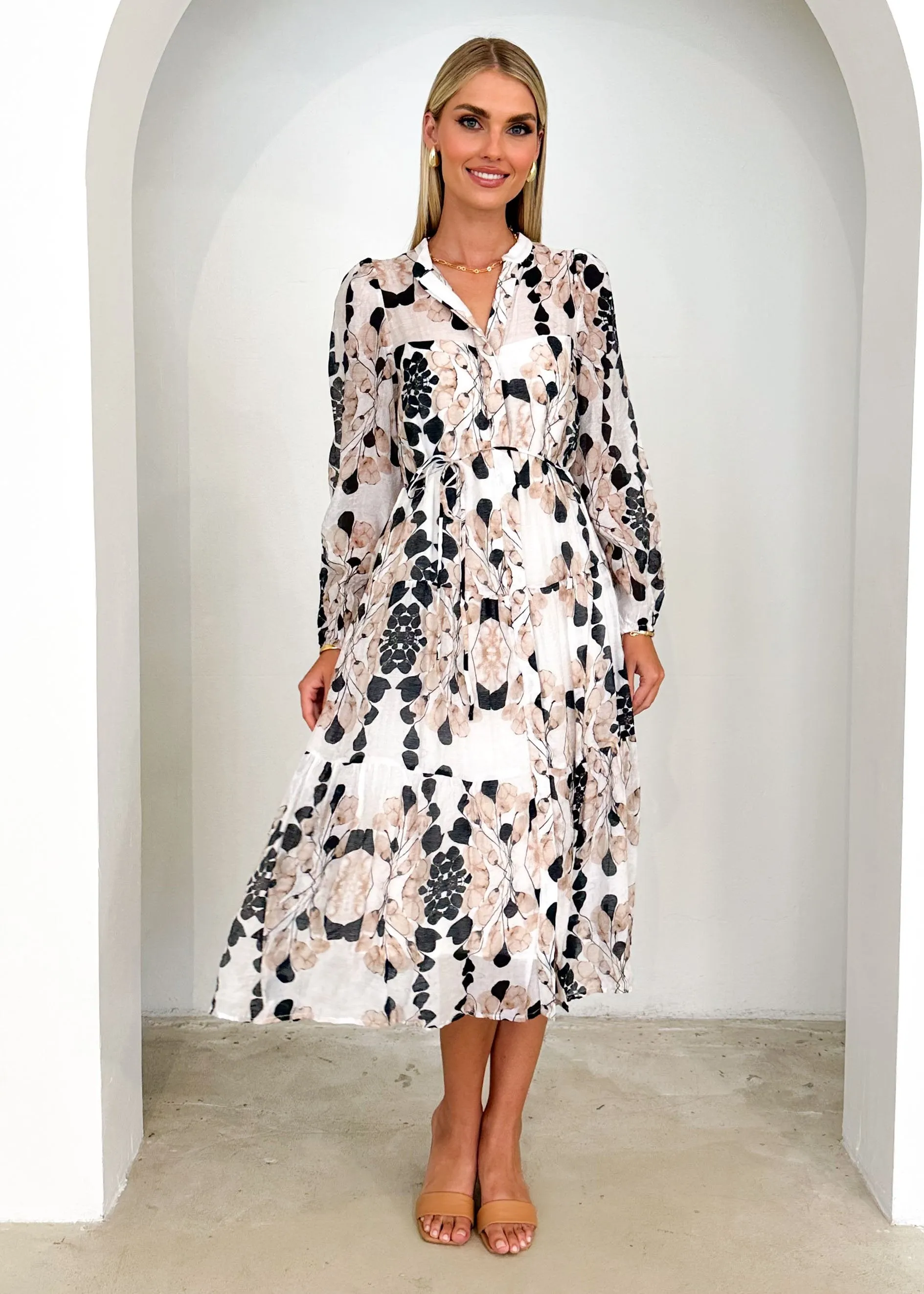 Carlae Midi Dress - Beige Blossom sold by Gingham & Heels product image thumbnail 5