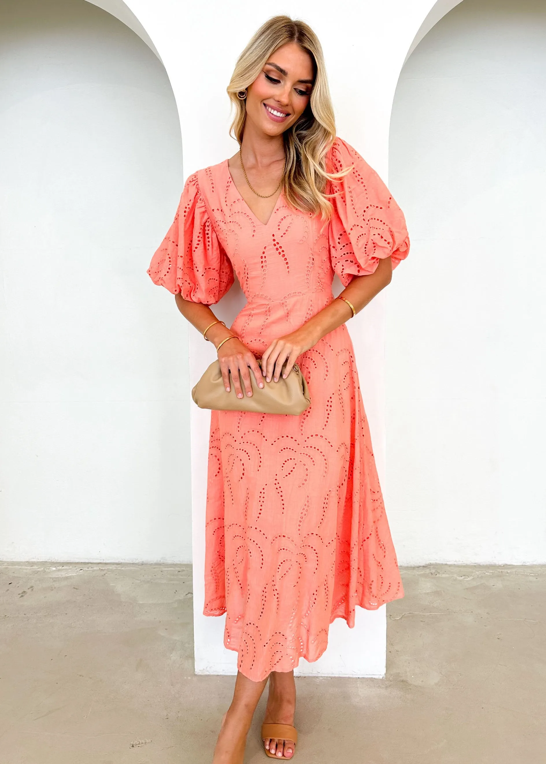 Antonio Midi Dress - Peach Anglaise sold by Gingham & Heels product image thumbnail 5