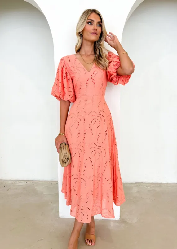 Antonio Midi Dress - Peach Anglaise sold by Gingham & Heels