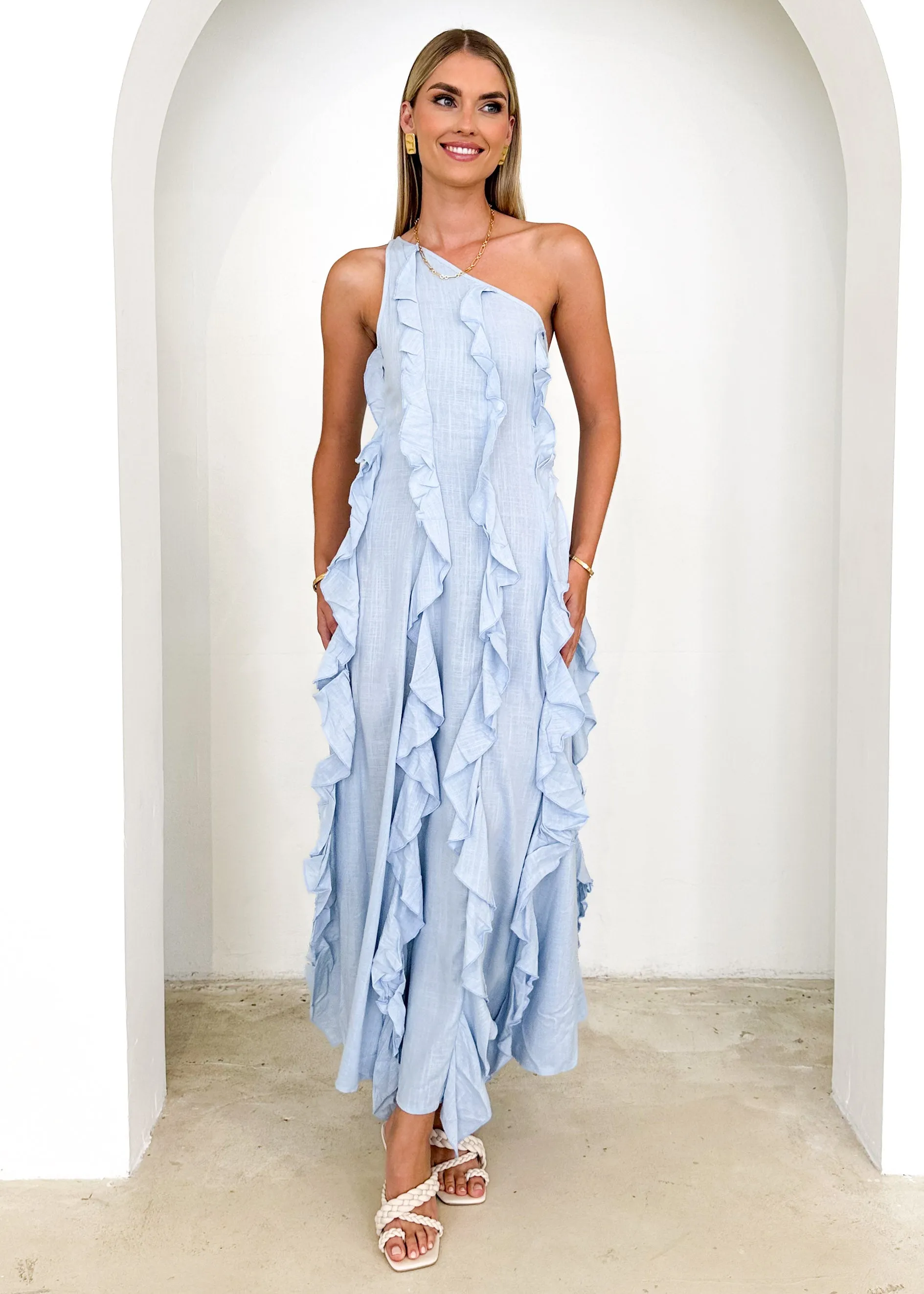 Madro One Shoulder Midi Dress - Powder Blue sold by Gingham & Heels product image thumbnail 5