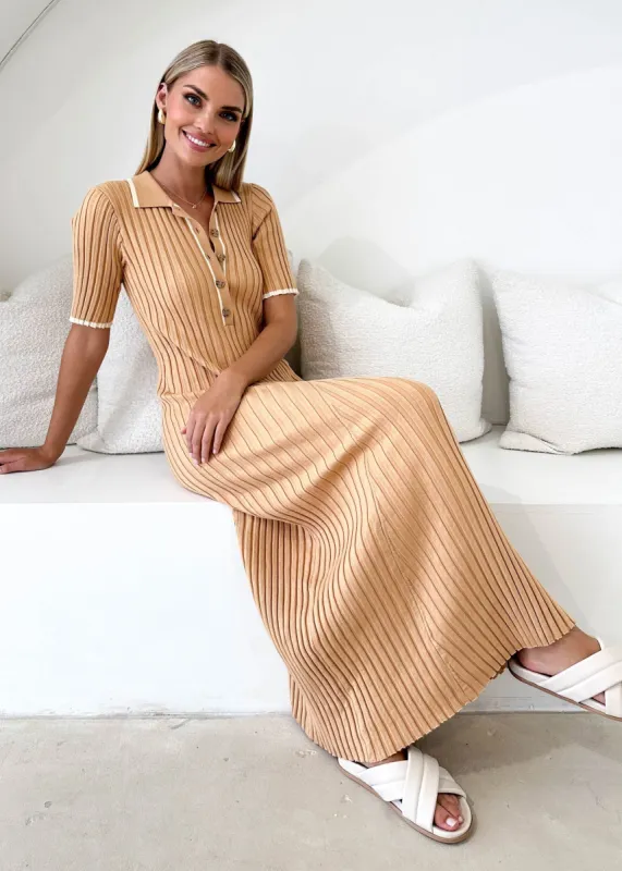 Mikra Knit Midi Dress - Caramel sold by Gingham & Heels