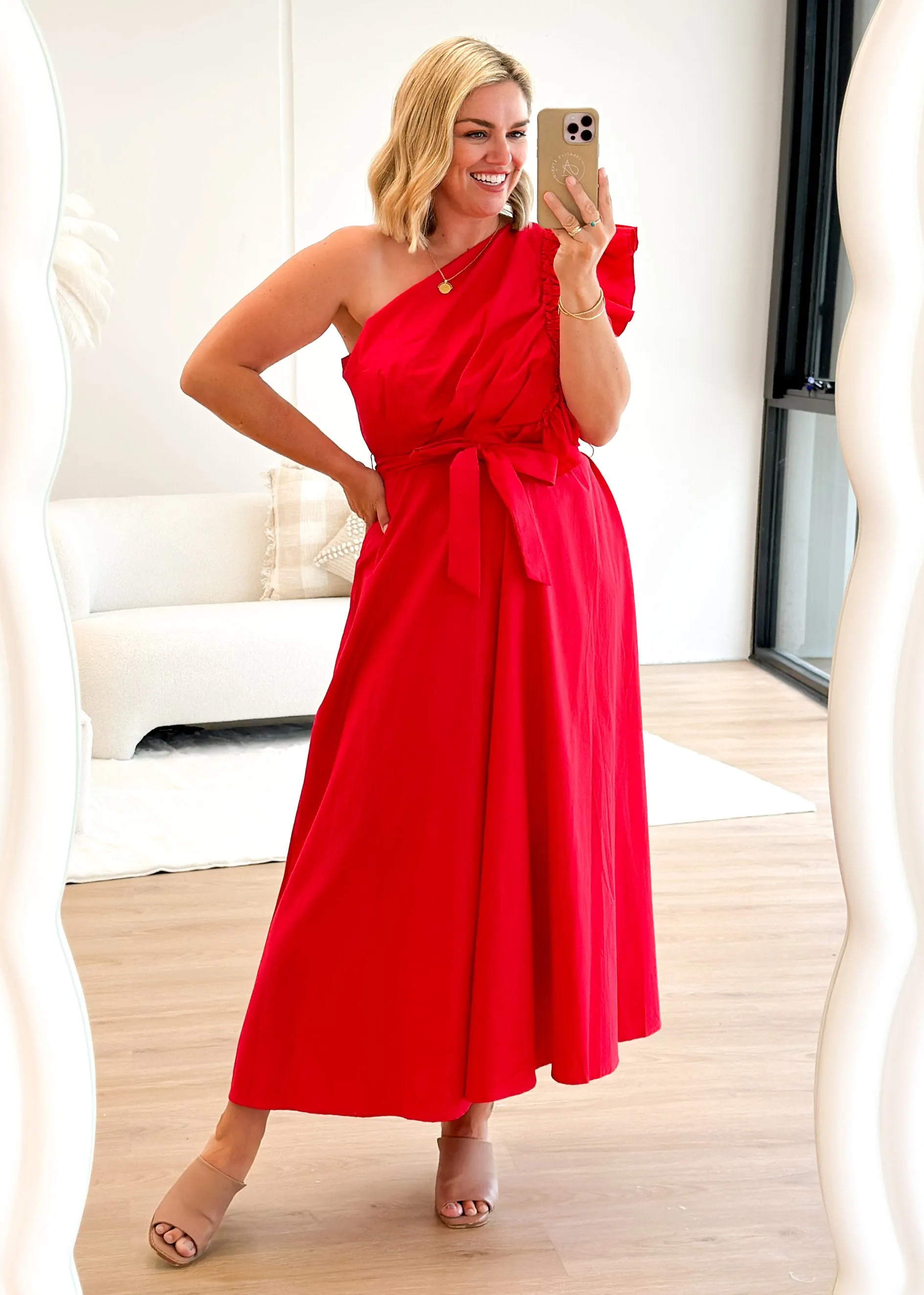 Rowler One Shoulder Midi Dress - Red sold by Gingham & Heels product image thumbnail 4