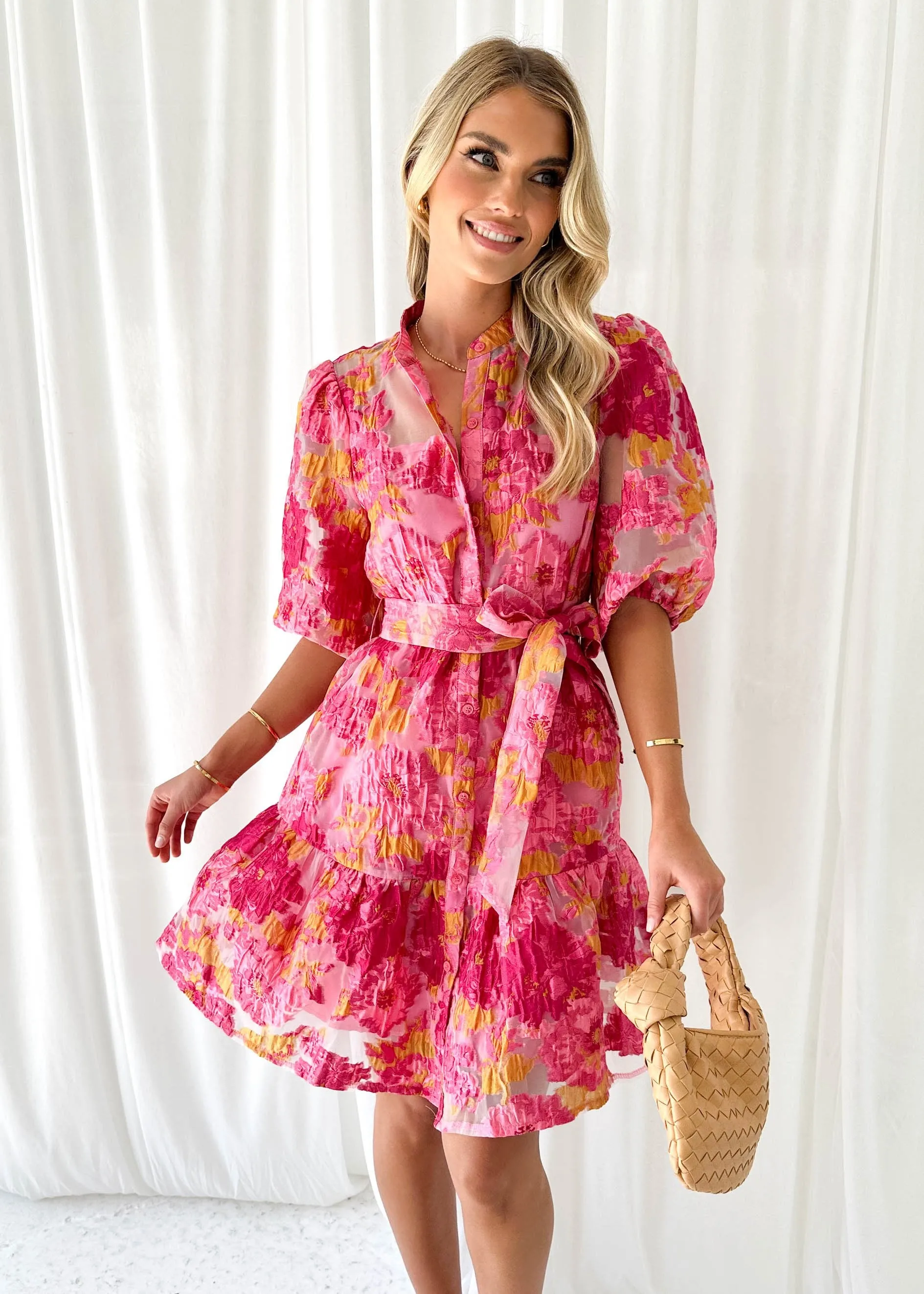 Eeser Dress - Pink Jacquard sold by Gingham & Heels