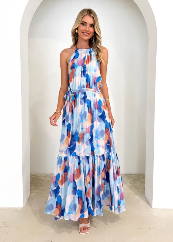 Channer Maxi Dress - Blue Splash sold by Gingham & Heels
