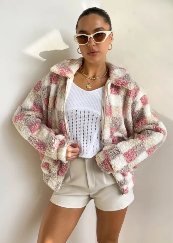 Folke Fluffy Jacket - Candy sold by Gingham & Heels