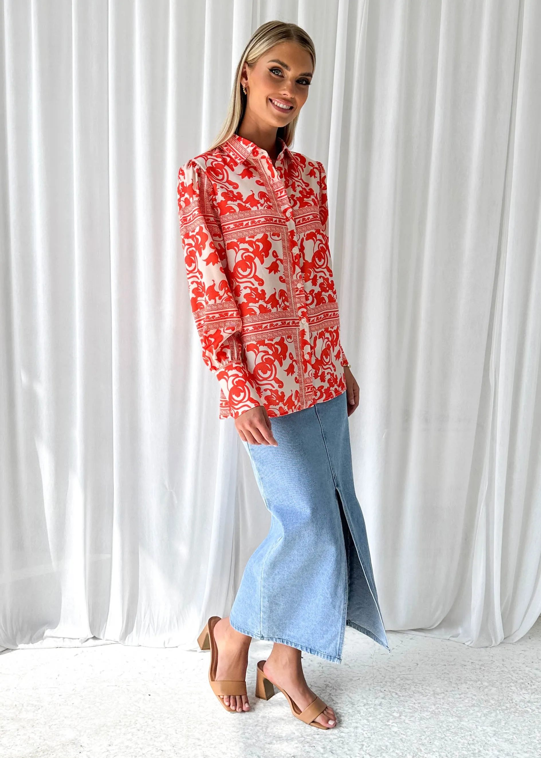 Daphney Shirt - Tangerine Patchwork sold by Gingham & Heels product image thumbnail 4