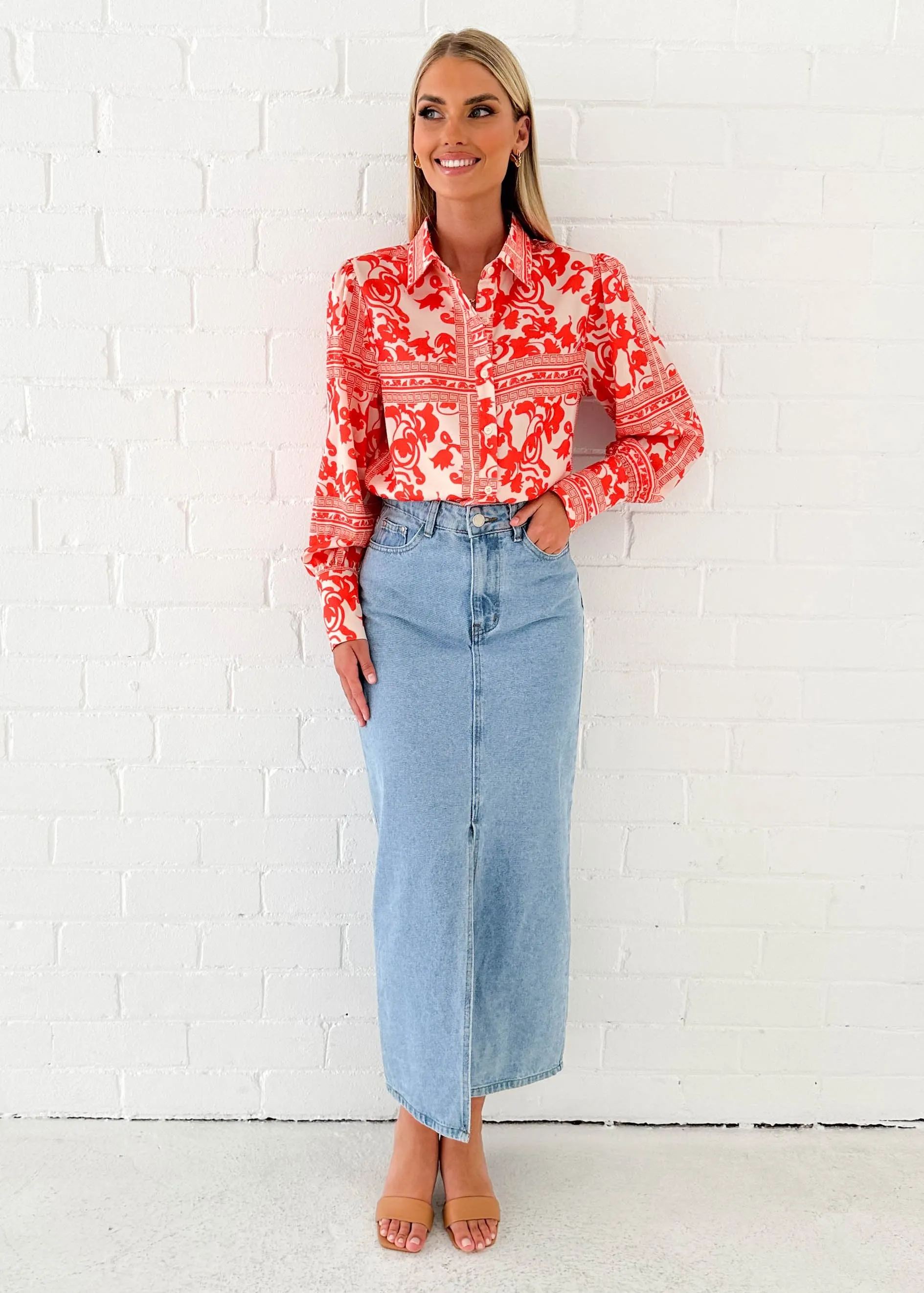 Daphney Shirt - Tangerine Patchwork sold by Gingham & Heels product image thumbnail 2