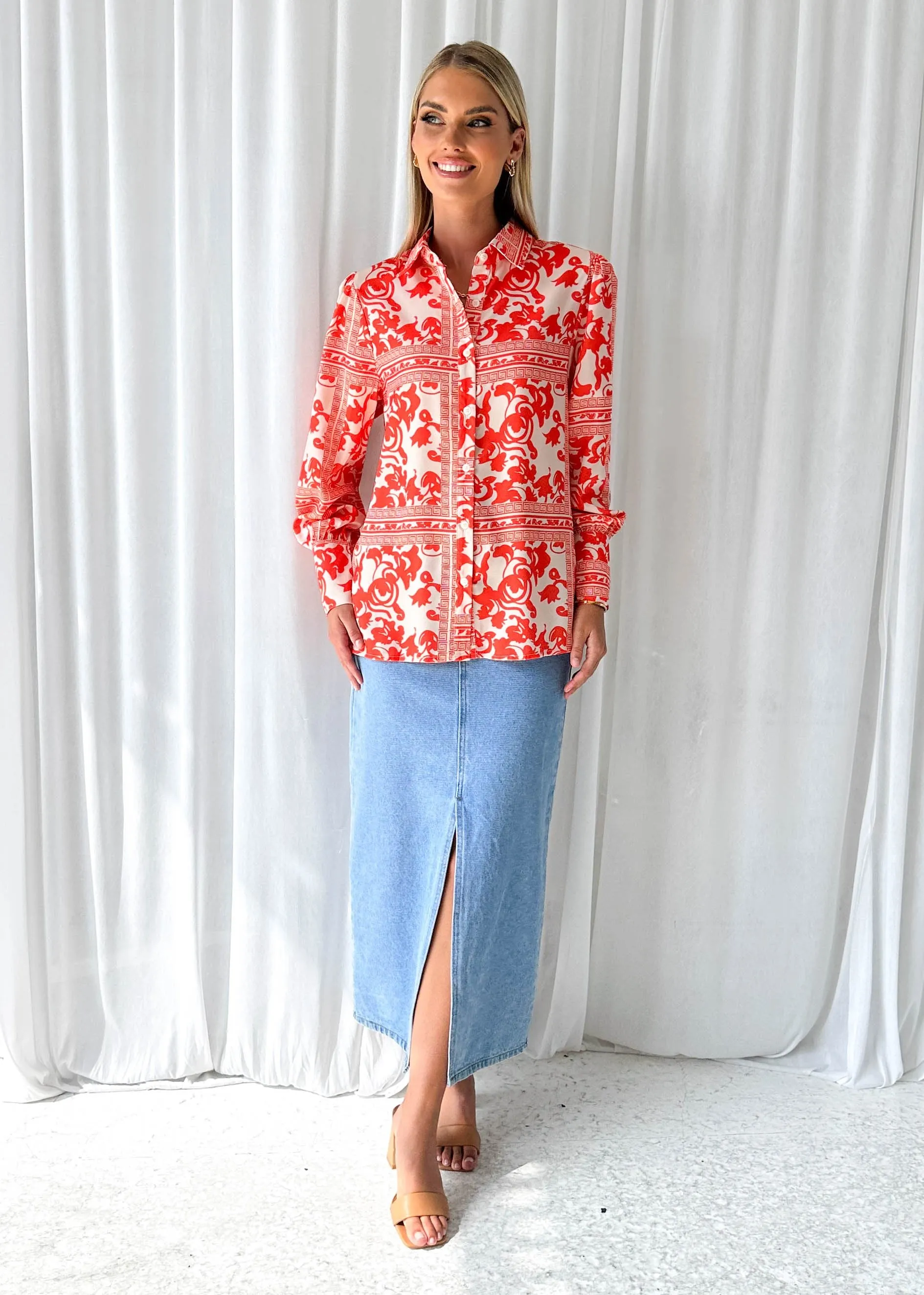 Daphney Shirt - Tangerine Patchwork sold by Gingham & Heels product image thumbnail 3