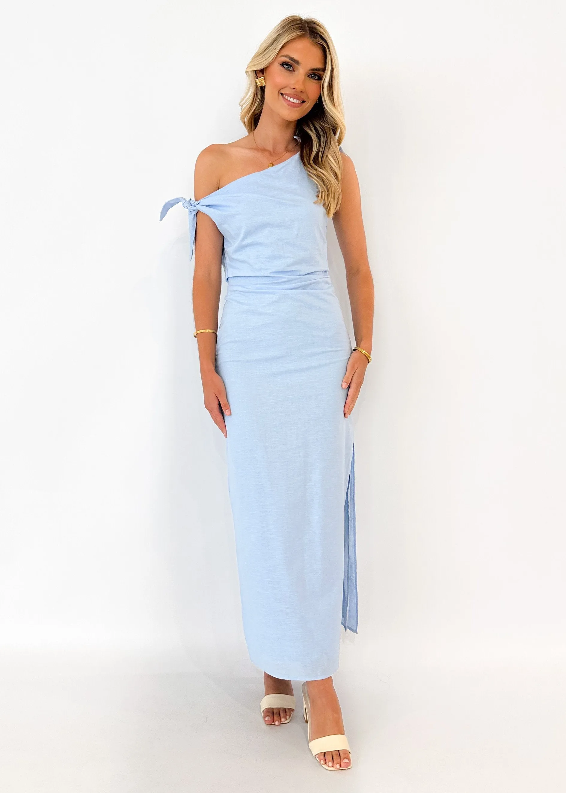 Lanto One Shoulder Midi Dress - Ice Blue sold by Gingham & Heels product image thumbnail 3
