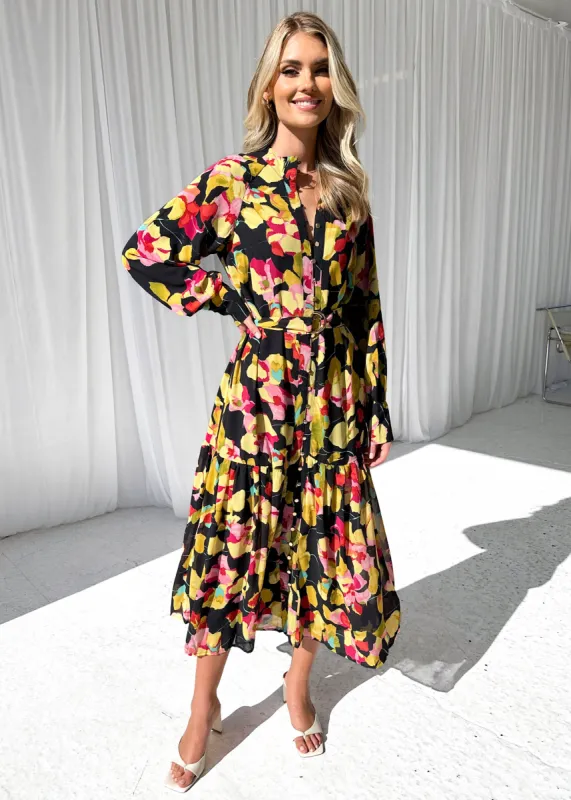 Lorenna Maxi Dress - Black Floral sold by Gingham & Heels