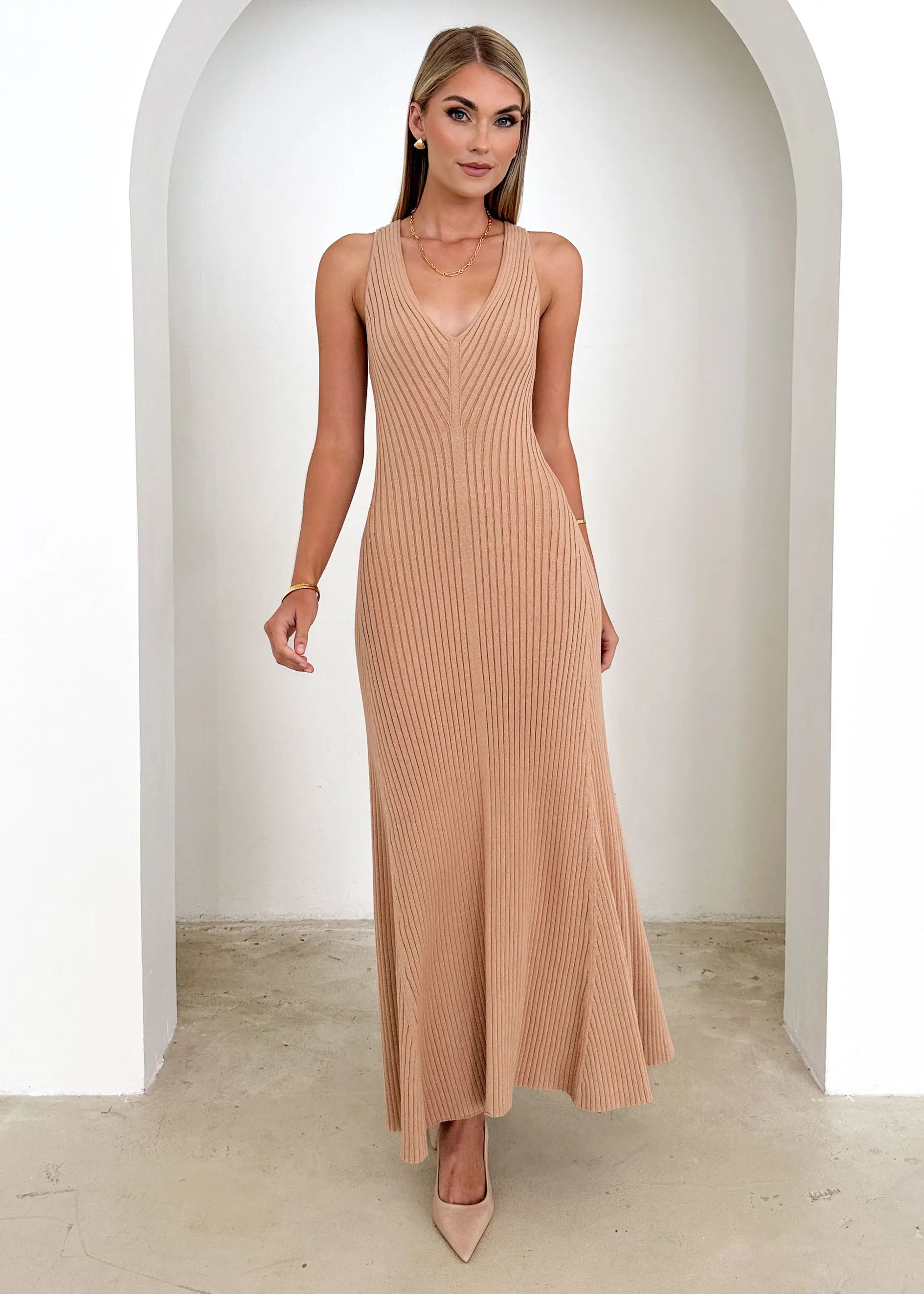 Josie Knit Maxi Dress - Beige sold by Gingham & Heels product image thumbnail 3