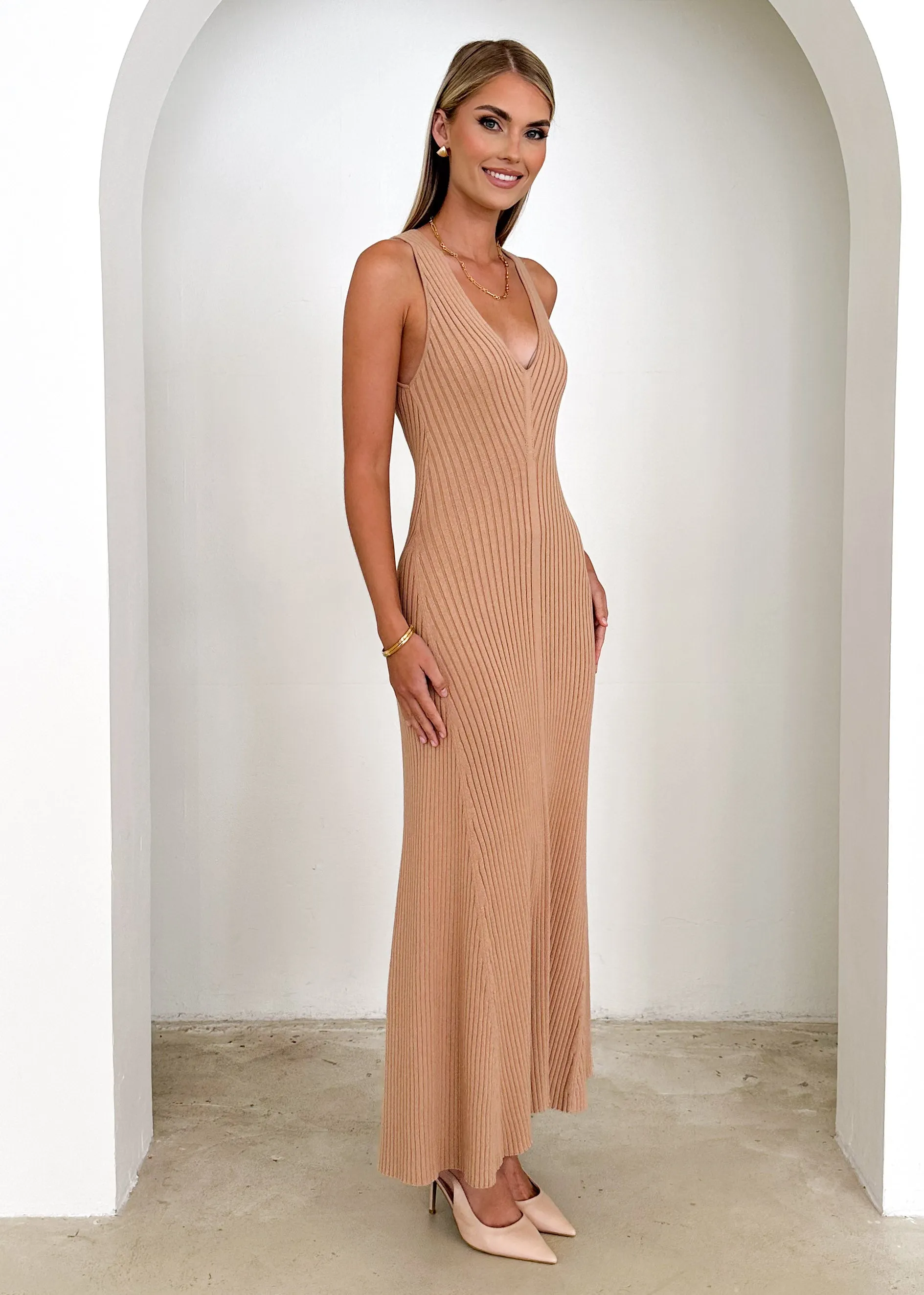 Josie Knit Maxi Dress - Beige sold by Gingham & Heels product image thumbnail 4