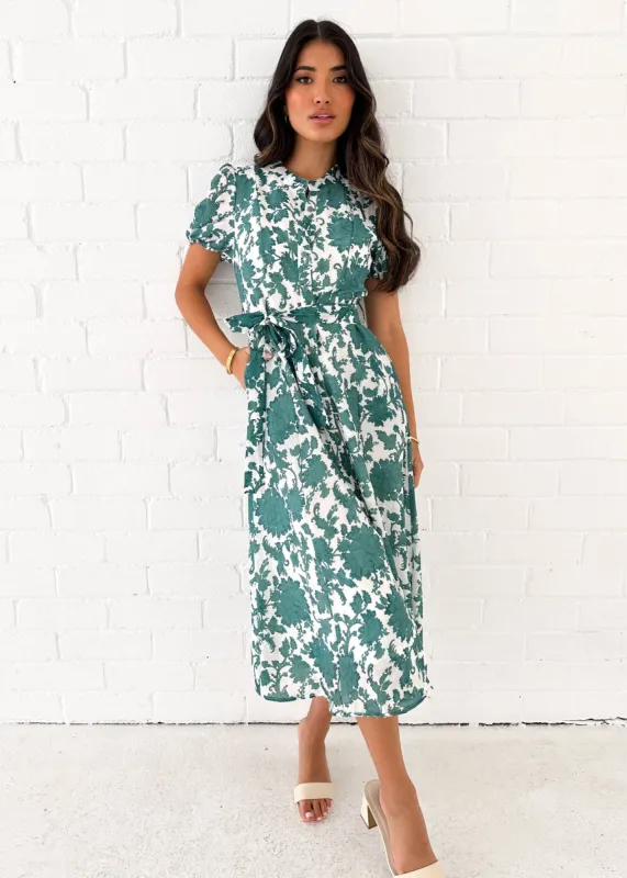 Pavva Midi Dress - Green Floral sold by Gingham & Heels