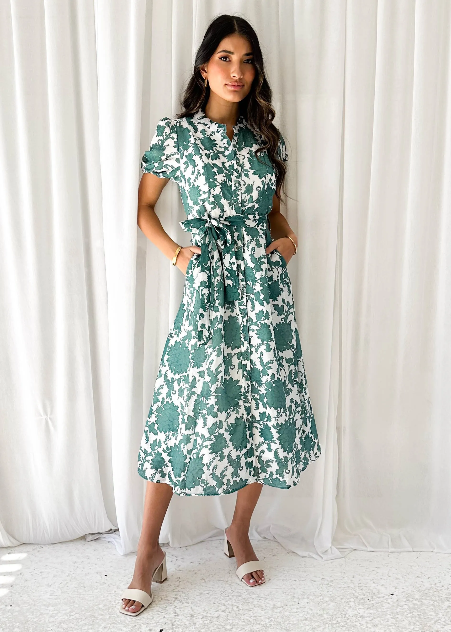 Pavva Midi Dress - Green Floral sold by Gingham & Heels product image thumbnail 3