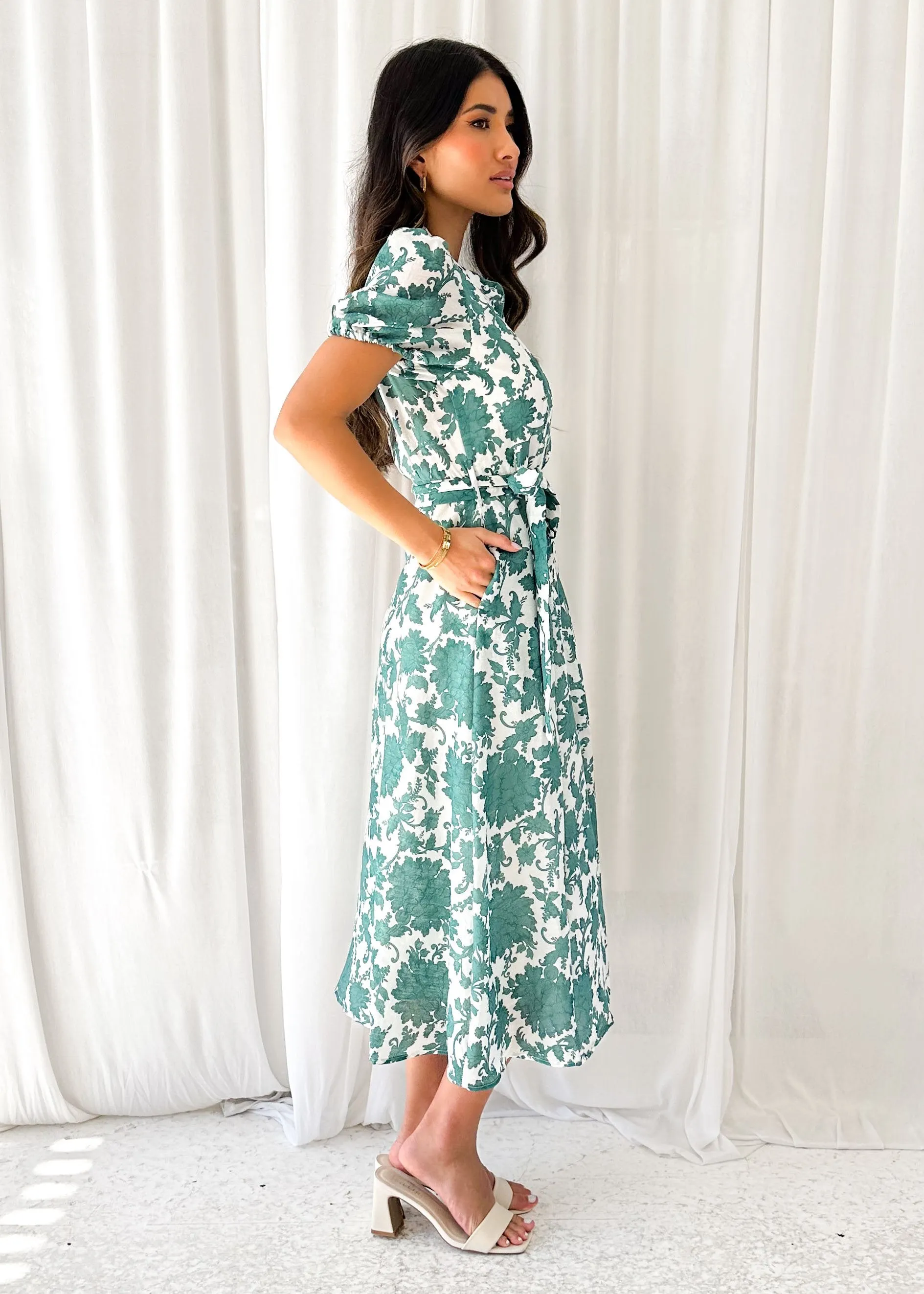 Pavva Midi Dress - Green Floral sold by Gingham & Heels product image thumbnail 4