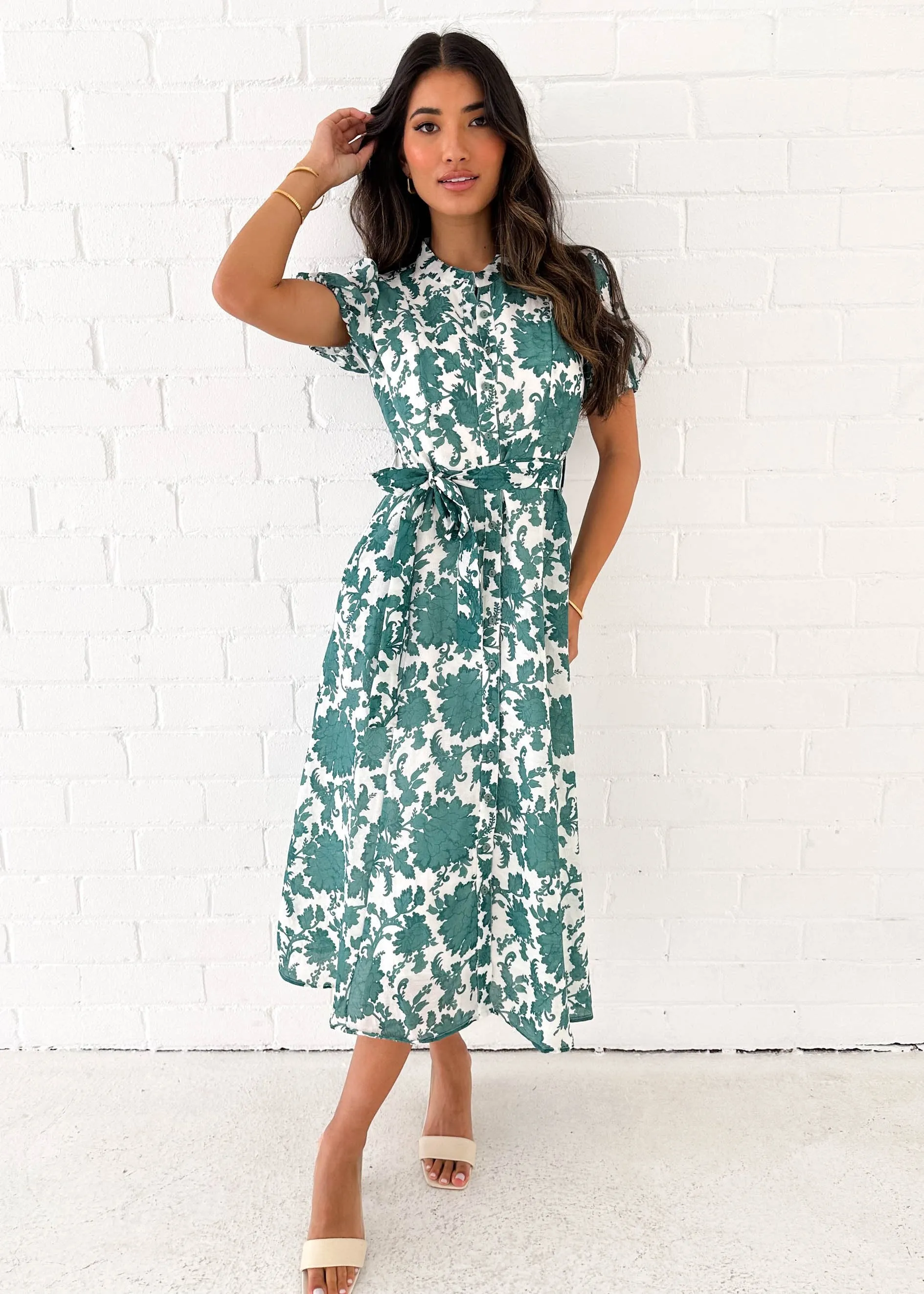 Pavva Midi Dress - Green Floral sold by Gingham & Heels product image thumbnail 2