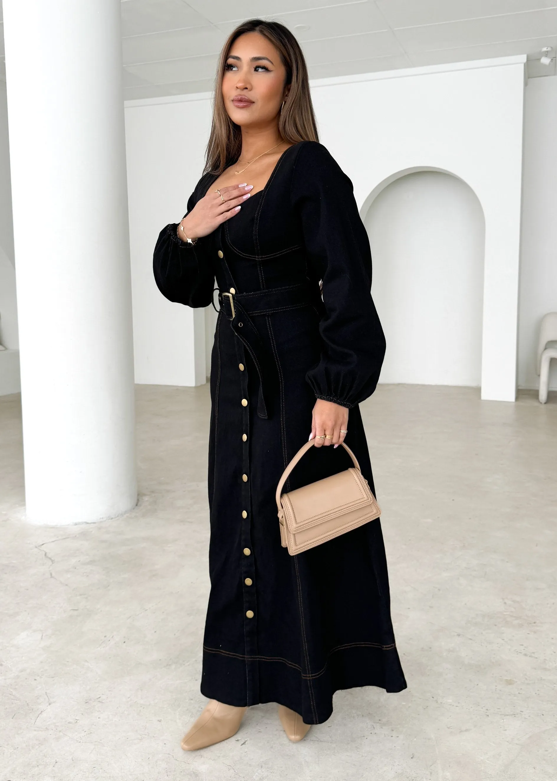 Fiorella Denim Maxi Dress - Black sold by Gingham & Heels product image thumbnail 2