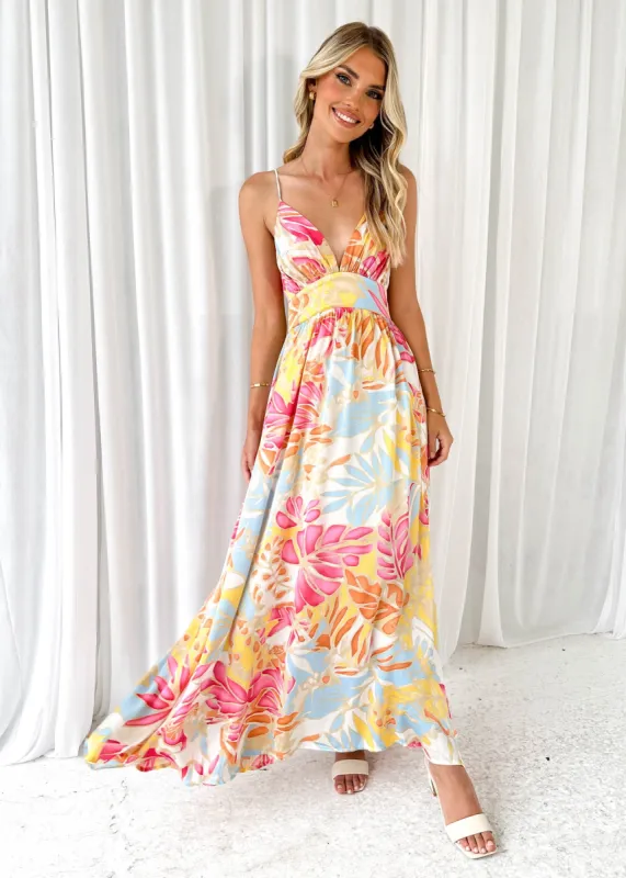 Valon Maxi Dress - Pink Floral sold by Gingham & Heels