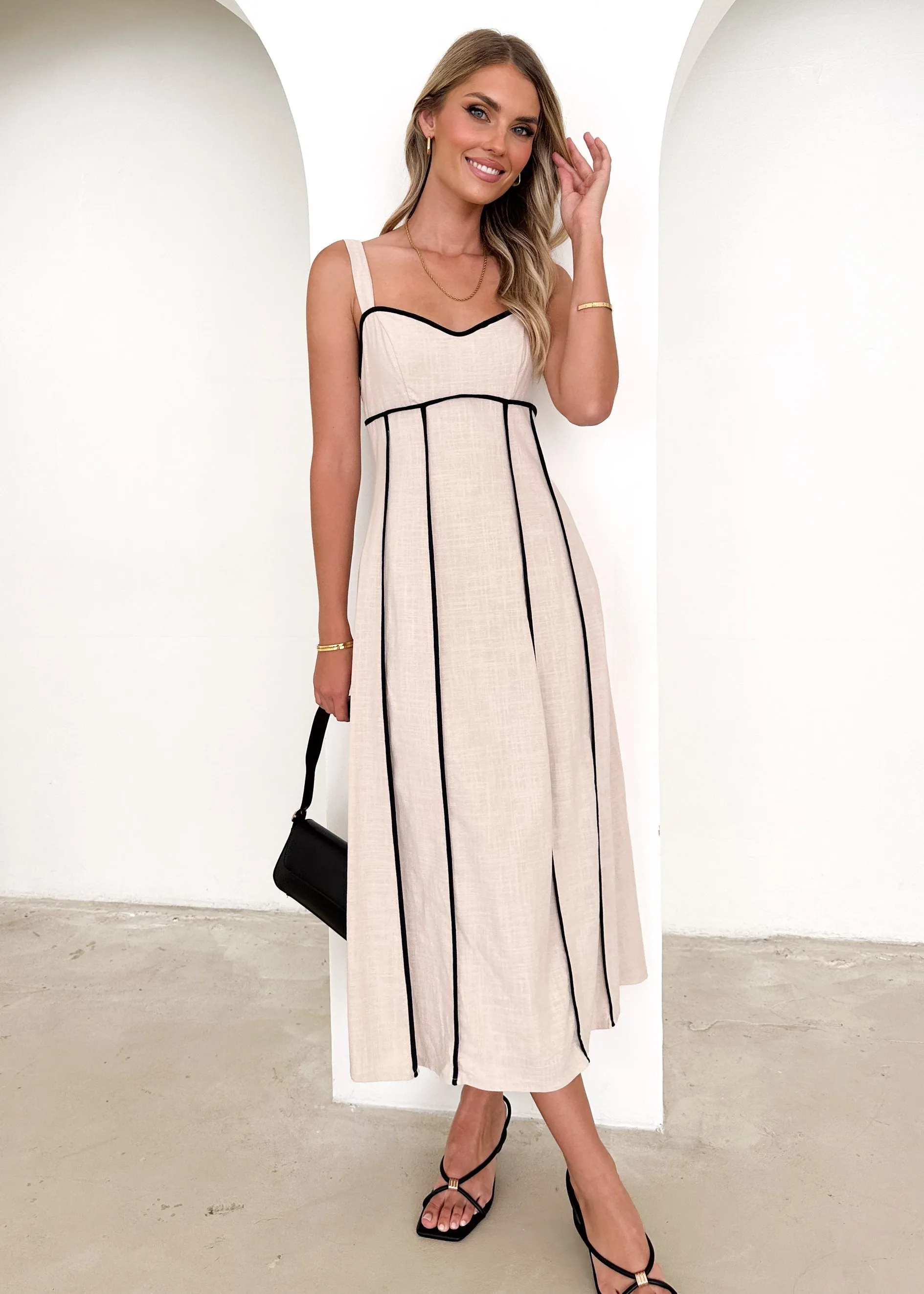 Nicolla Midi Dress - Sand sold by Gingham & Heels