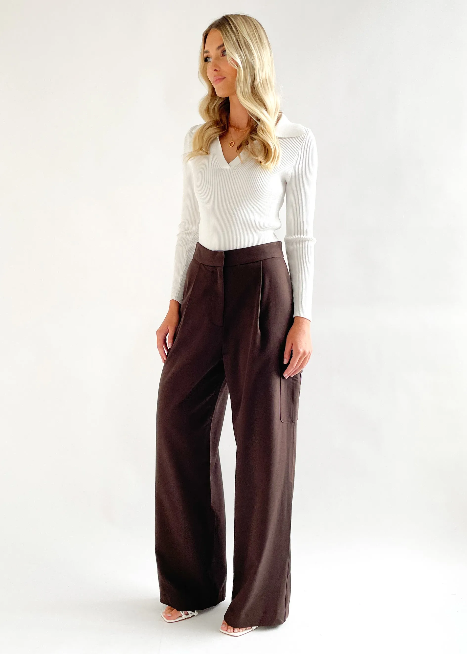 Devlin Wide Leg Pants - Chocolate sold by Gingham & Heels product image thumbnail 4