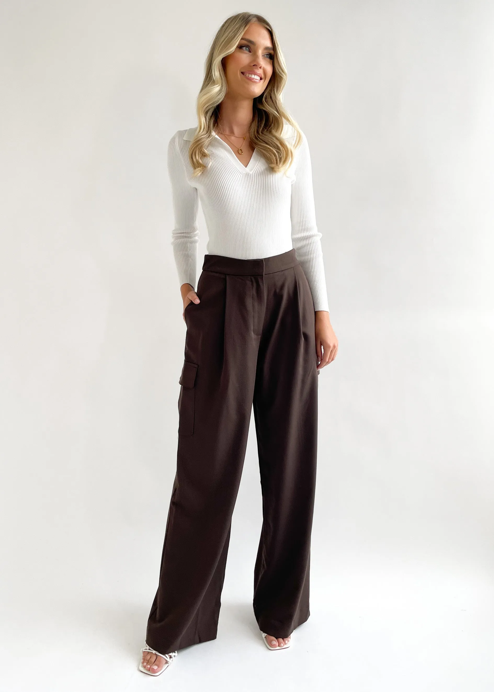 Devlin Wide Leg Pants - Chocolate sold by Gingham & Heels