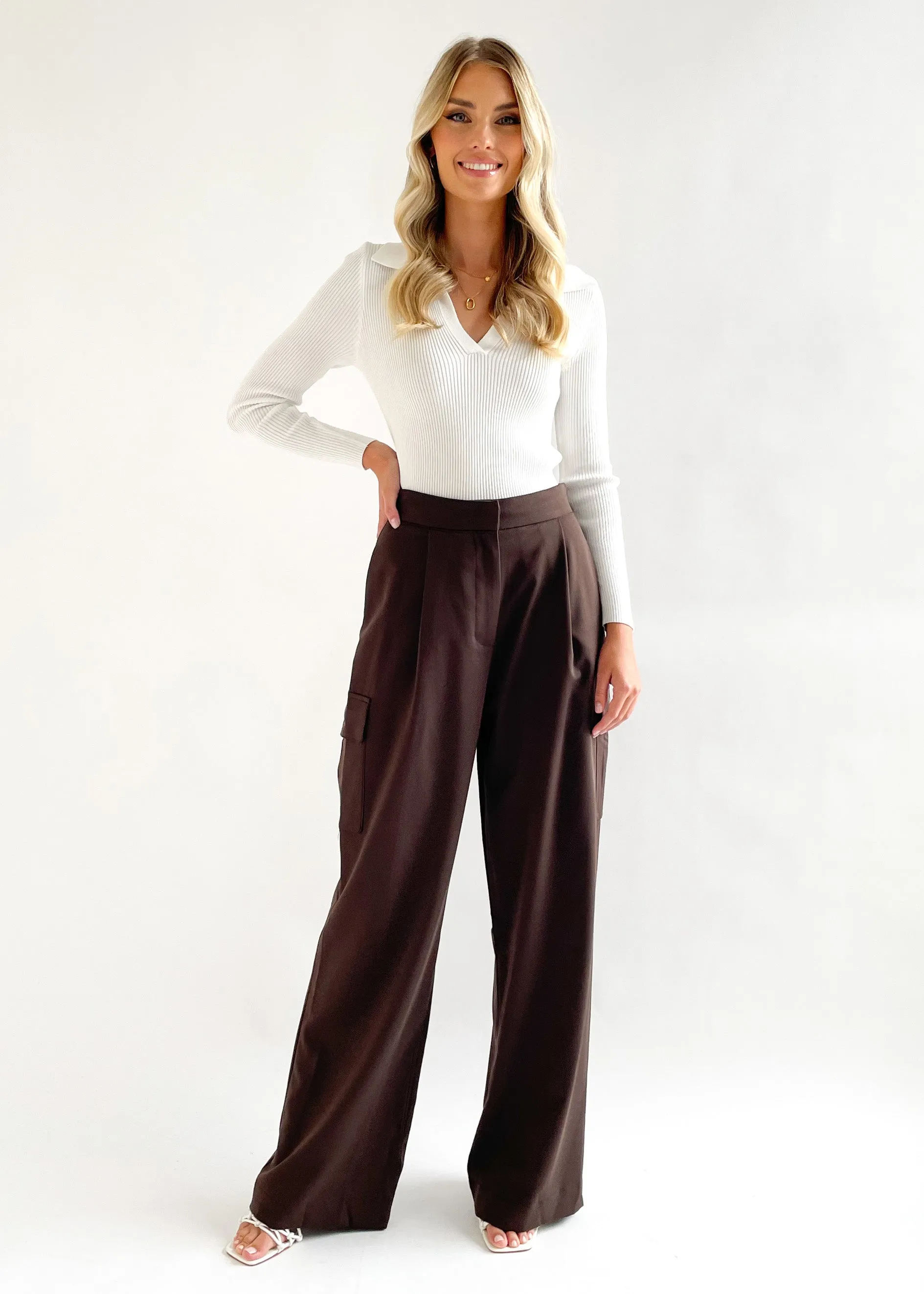 Devlin Wide Leg Pants - Chocolate sold by Gingham & Heels product image thumbnail 3