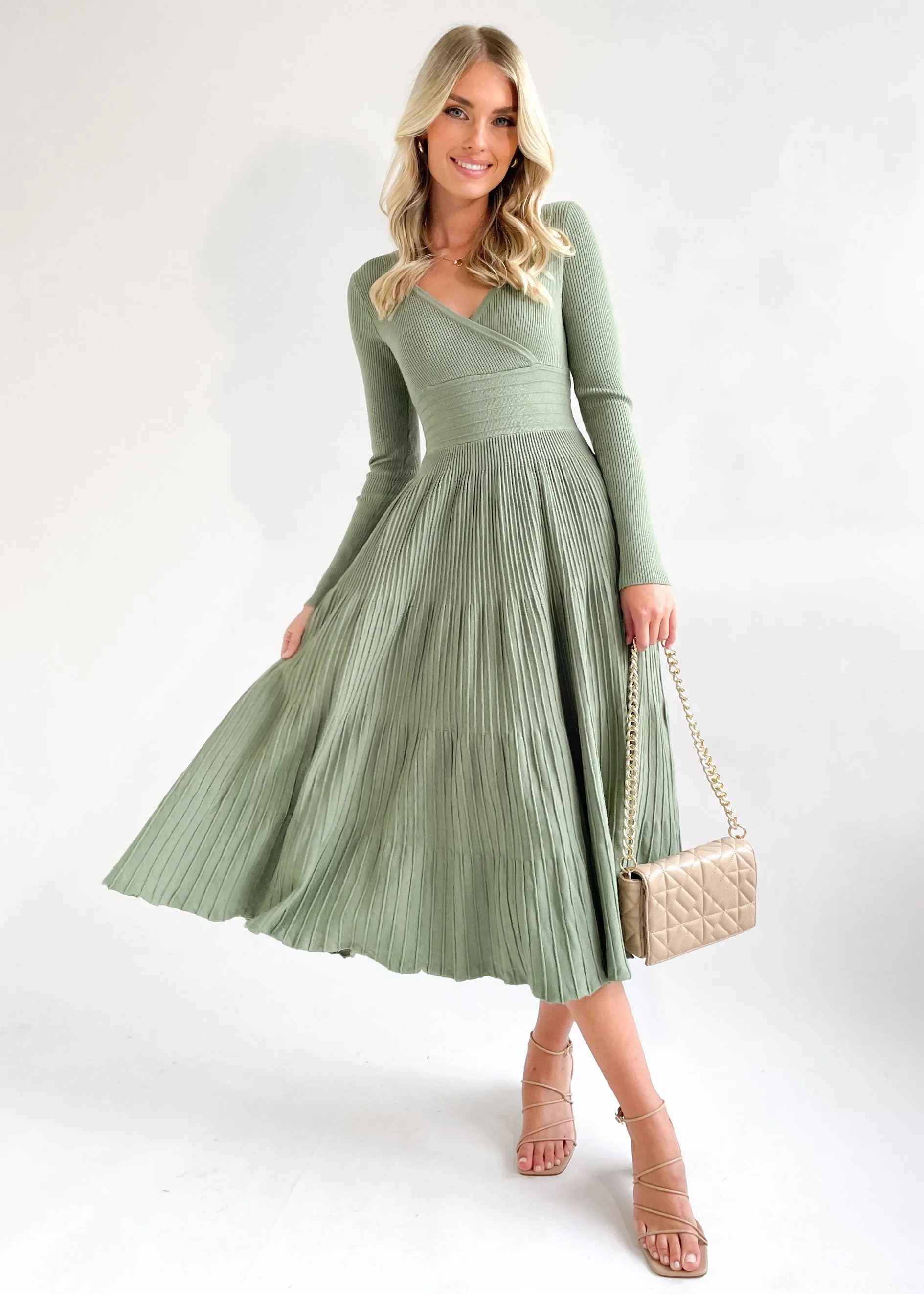 Alise Knit Midi Dress - Khaki sold by Gingham & Heels product image thumbnail 3