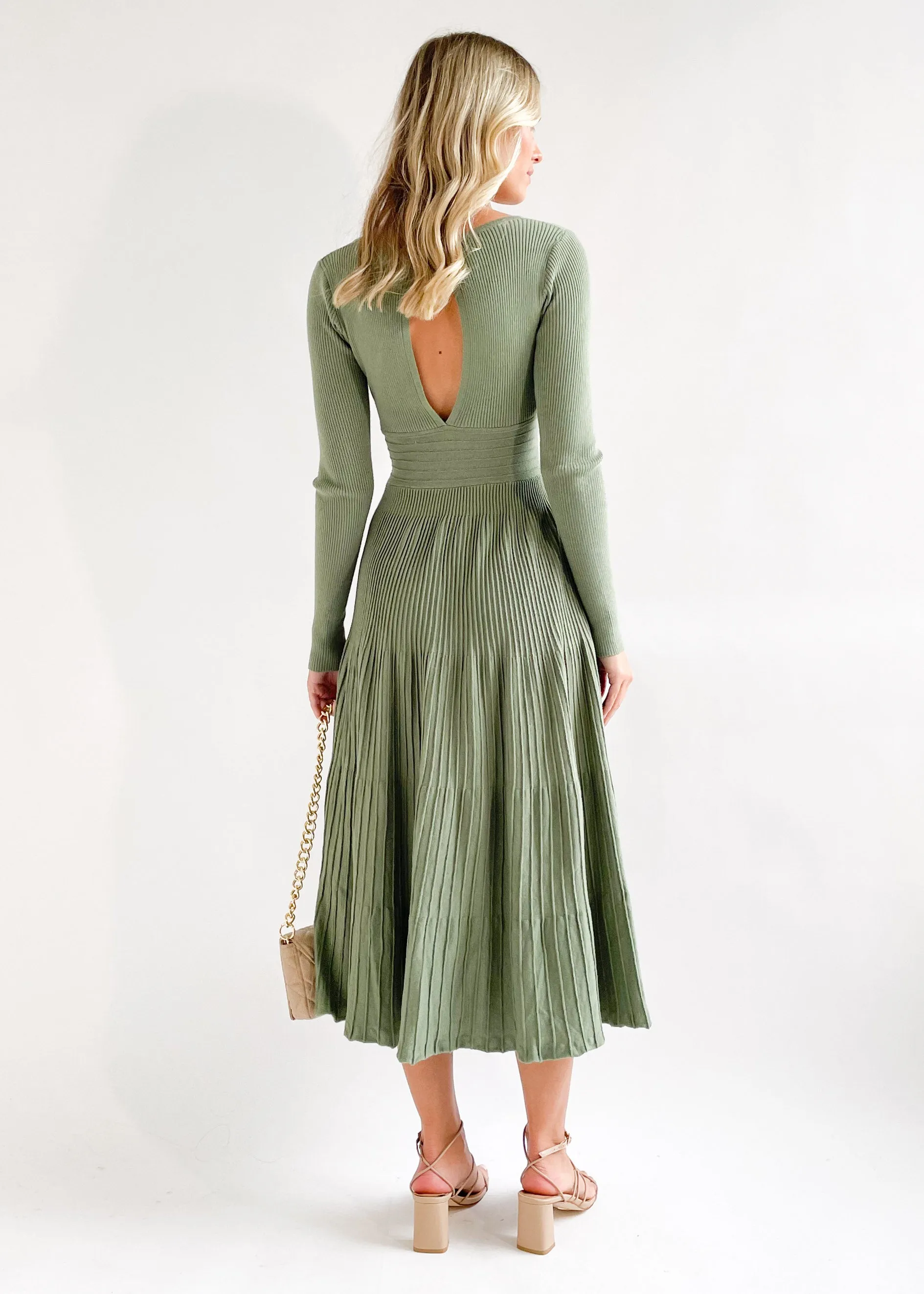 Alise Knit Midi Dress - Khaki sold by Gingham & Heels product image thumbnail 5