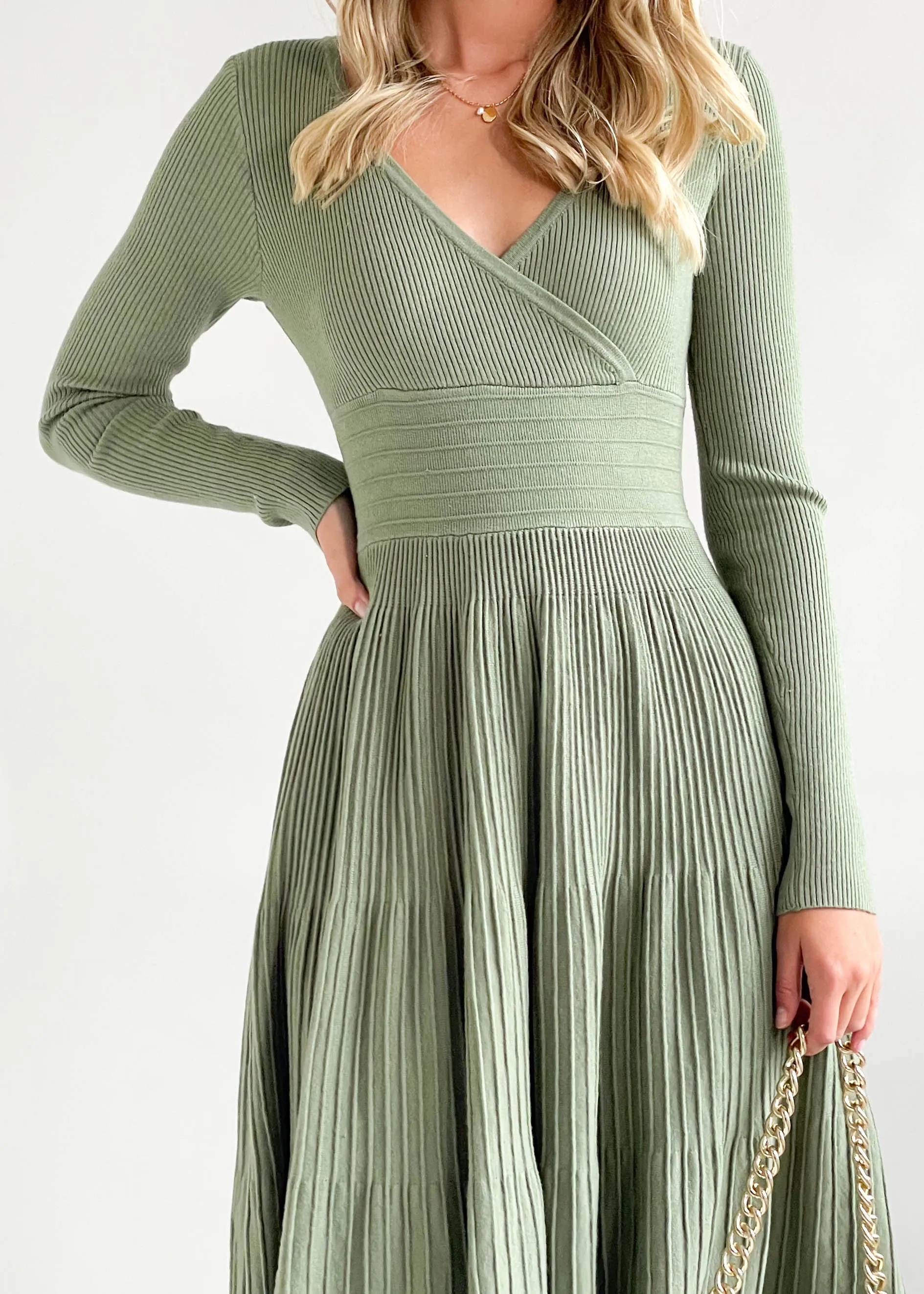 Alise Knit Midi Dress - Khaki sold by Gingham & Heels product image thumbnail 2