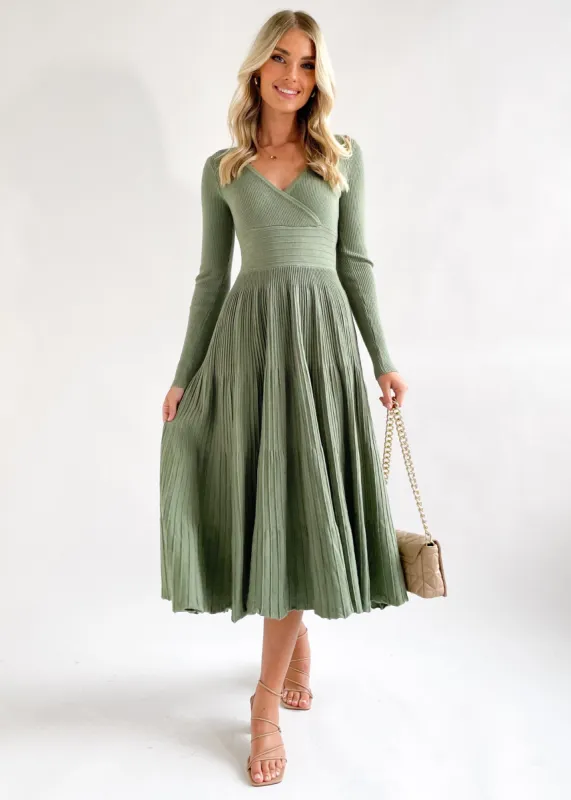 Alise Knit Midi Dress - Khaki sold by Gingham & Heels