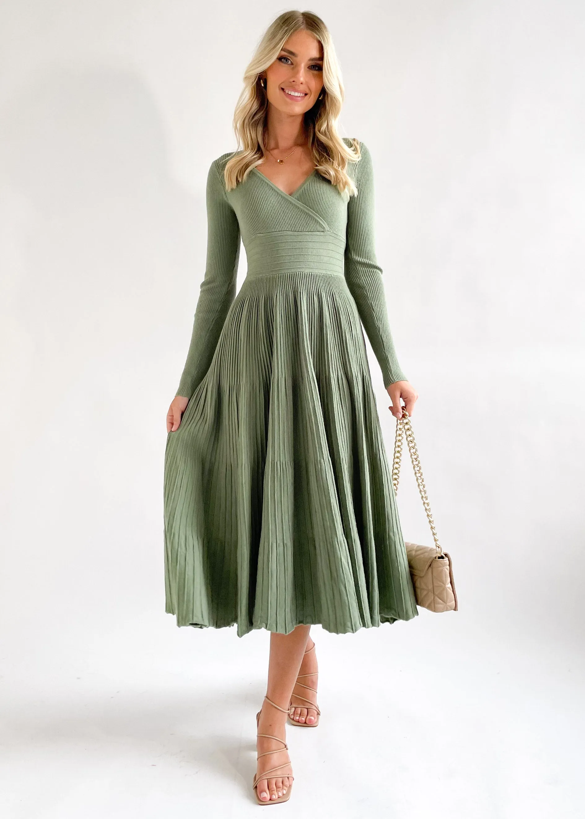 Alise Knit Midi Dress - Khaki sold by Gingham & Heels