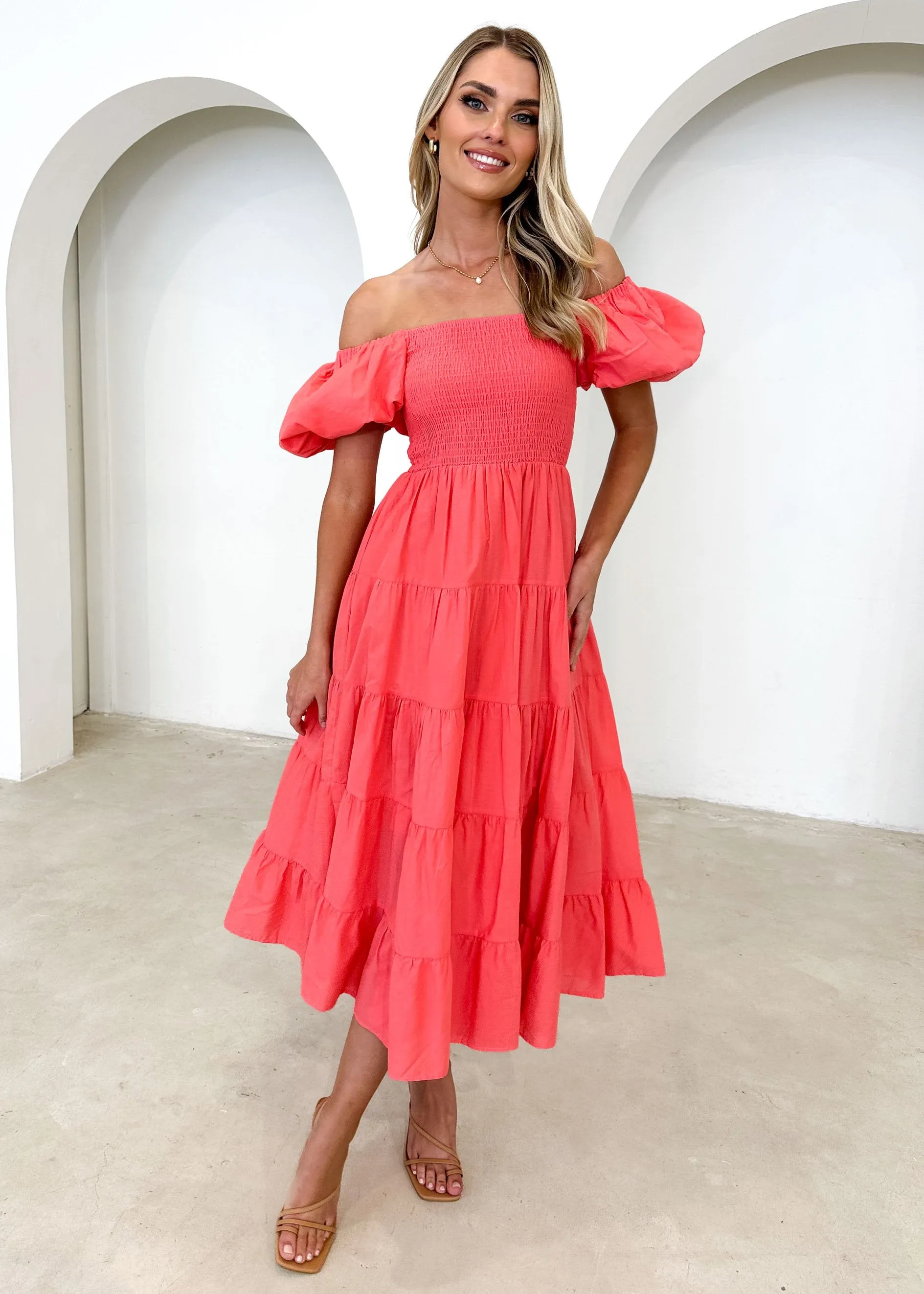 Darlah Midi Dress - Coral sold by Gingham & Heels product image thumbnail 4