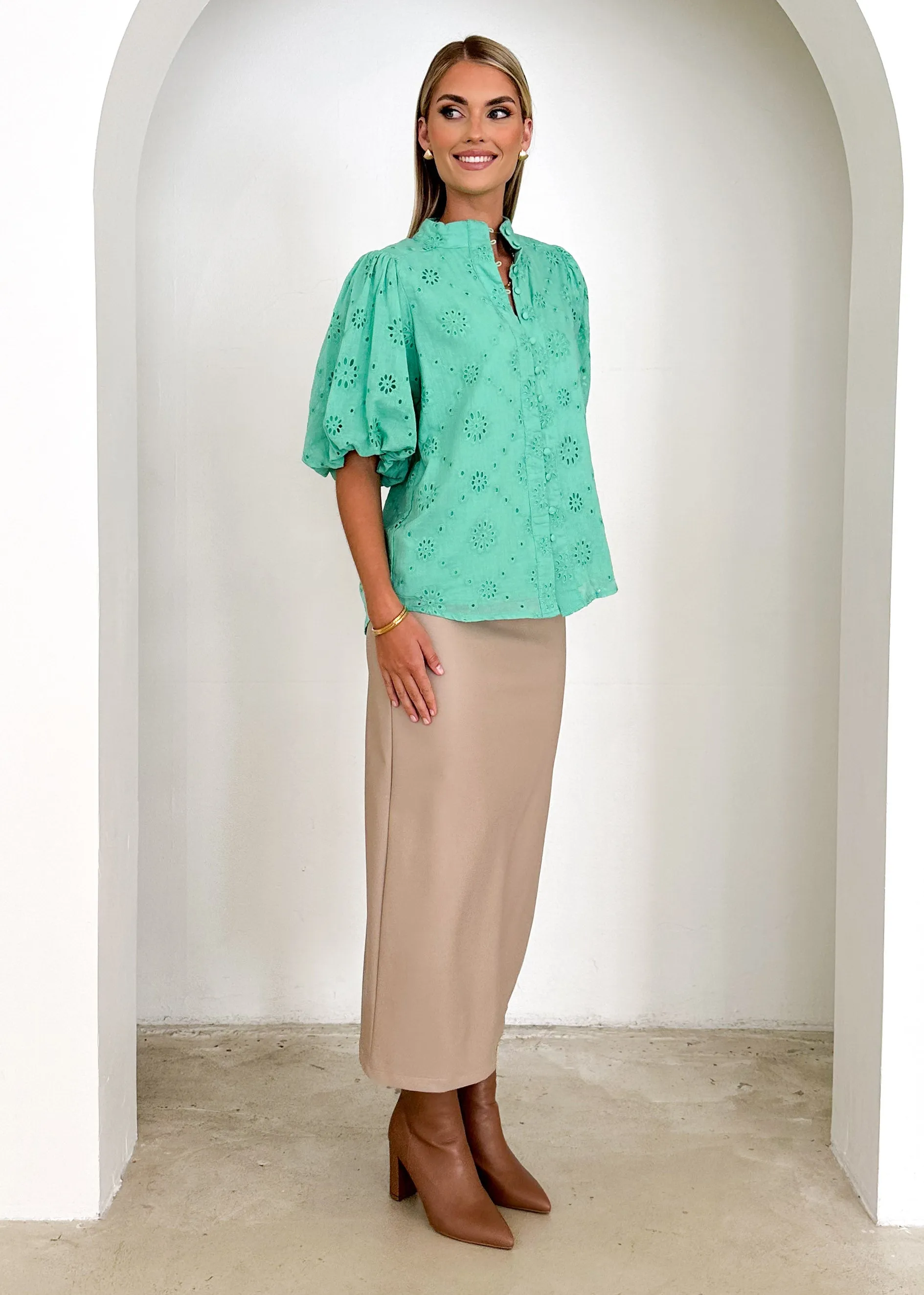 Loanne Shirt - Green Anglaise sold by Gingham & Heels product image thumbnail 4