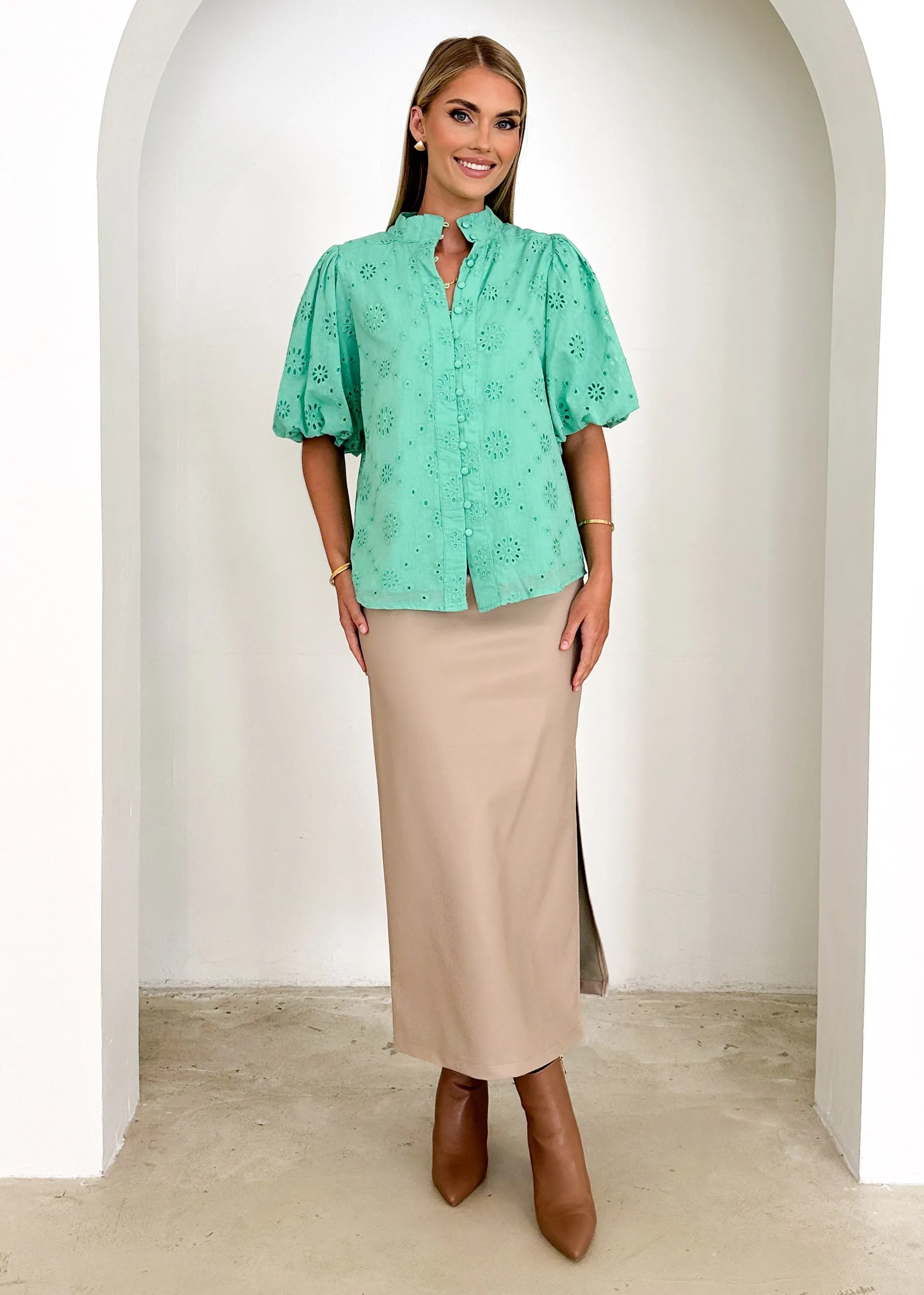 Loanne Shirt - Green Anglaise sold by Gingham & Heels product image thumbnail 3