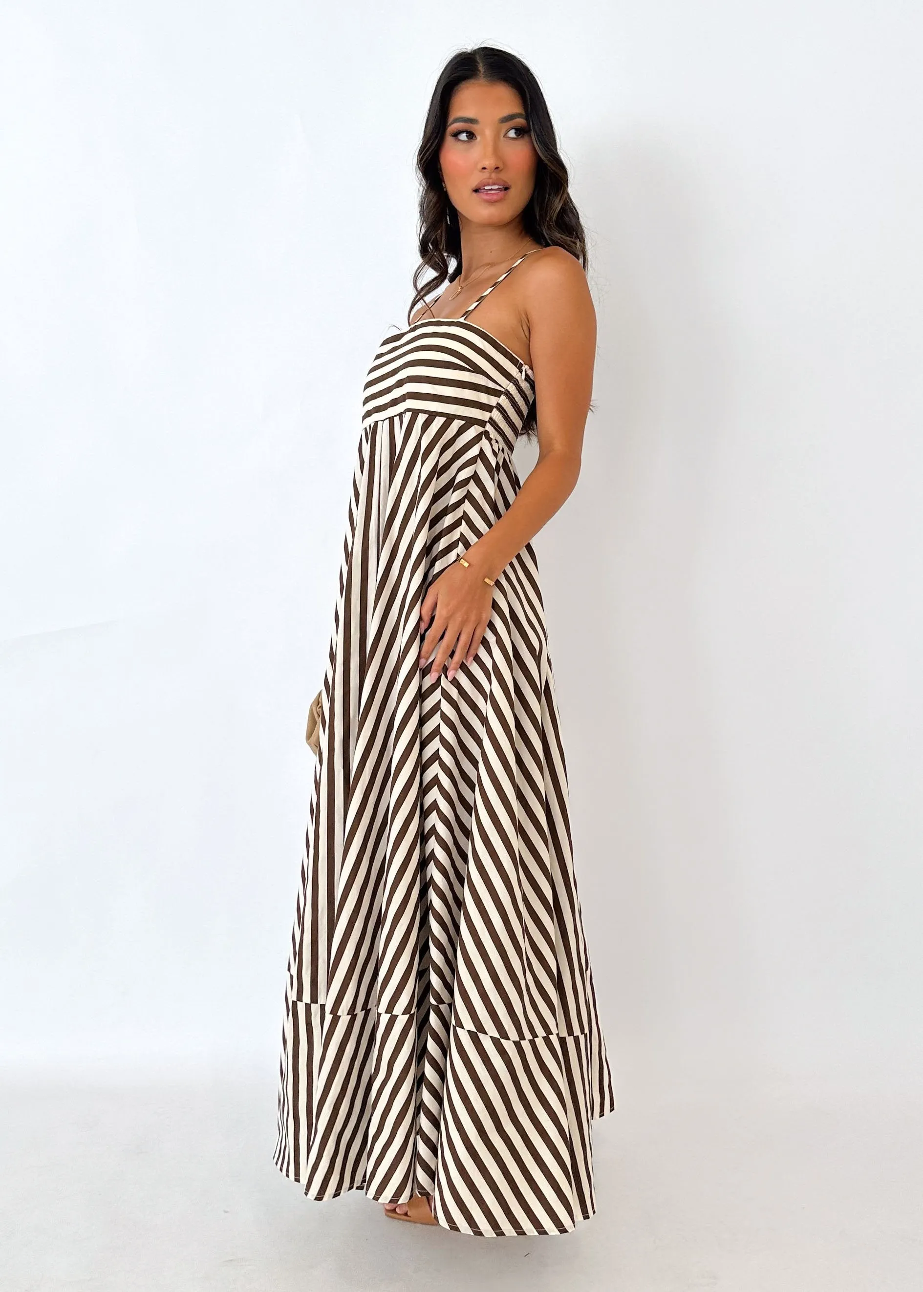 Elide Maxi Dress - Chocolate Stripe sold by Gingham & Heels product image thumbnail 4