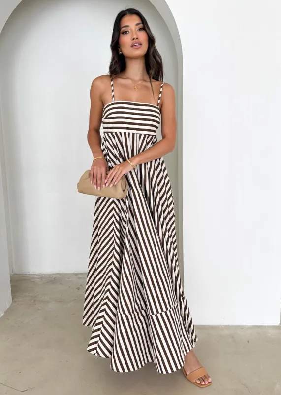 Elide Maxi Dress - Chocolate Stripe sold by Gingham & Heels