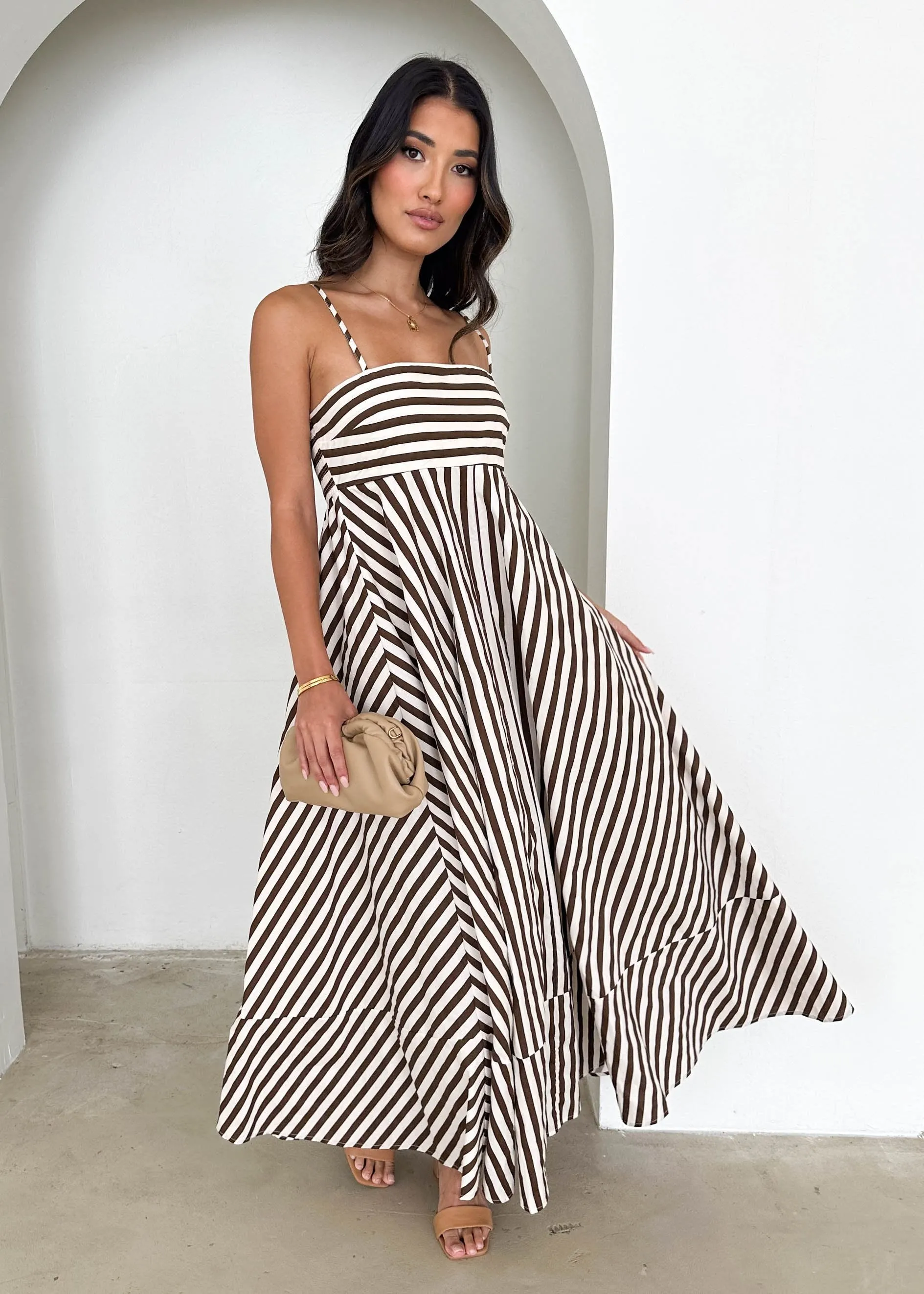 Elide Maxi Dress - Chocolate Stripe sold by Gingham & Heels product image thumbnail 2