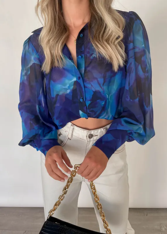 Calista Shirt - Cobalt Floral sold by Gingham & Heels